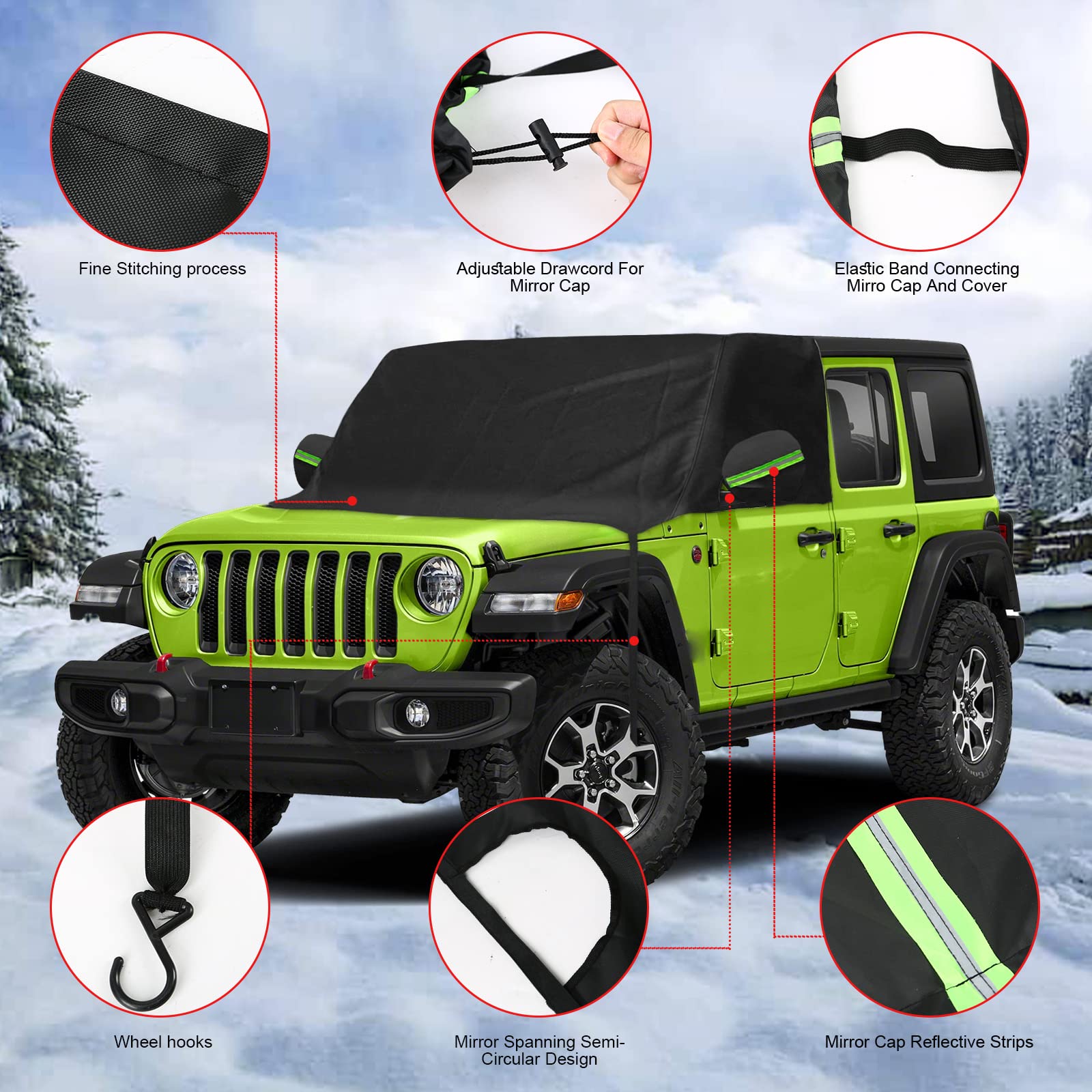 Windshield & Front Side Window Snow Cover Replace For Jeep Wrangler/Jeep Gladiator, 600D Oxford Cloth Windshield Cover With Mirr