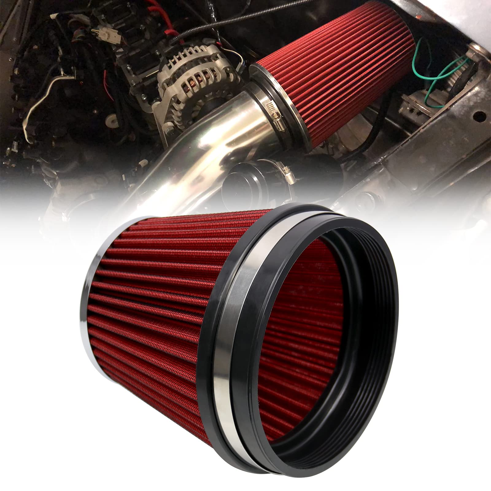 RYANSTAR RACING 152mm 6'' High Flow Round Tapered Cone Closed-Top Washable Clamp-On Dry Air Filter Short 155mm Tall