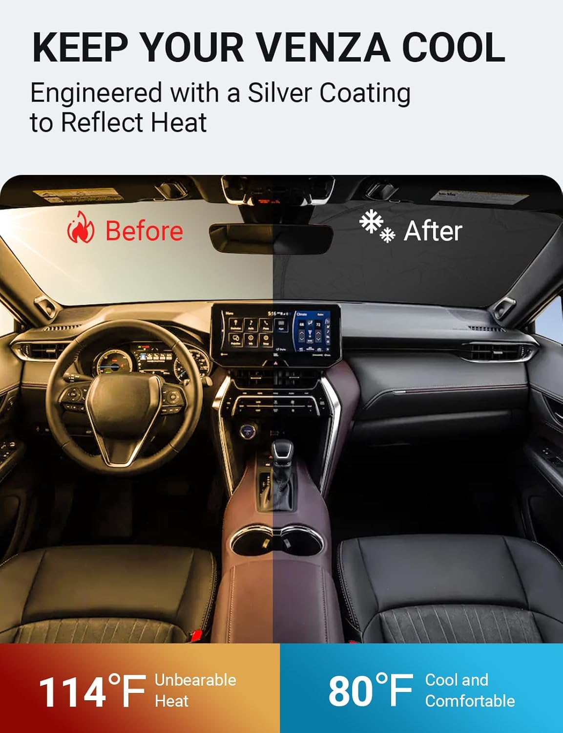 Proadsy 2025 Upgrade Windshield Sunshade Custom Fit 2021 2022 2023 2024 2025 Toyota Venza, Le, Xle, Limited, Suv Reflective Heat