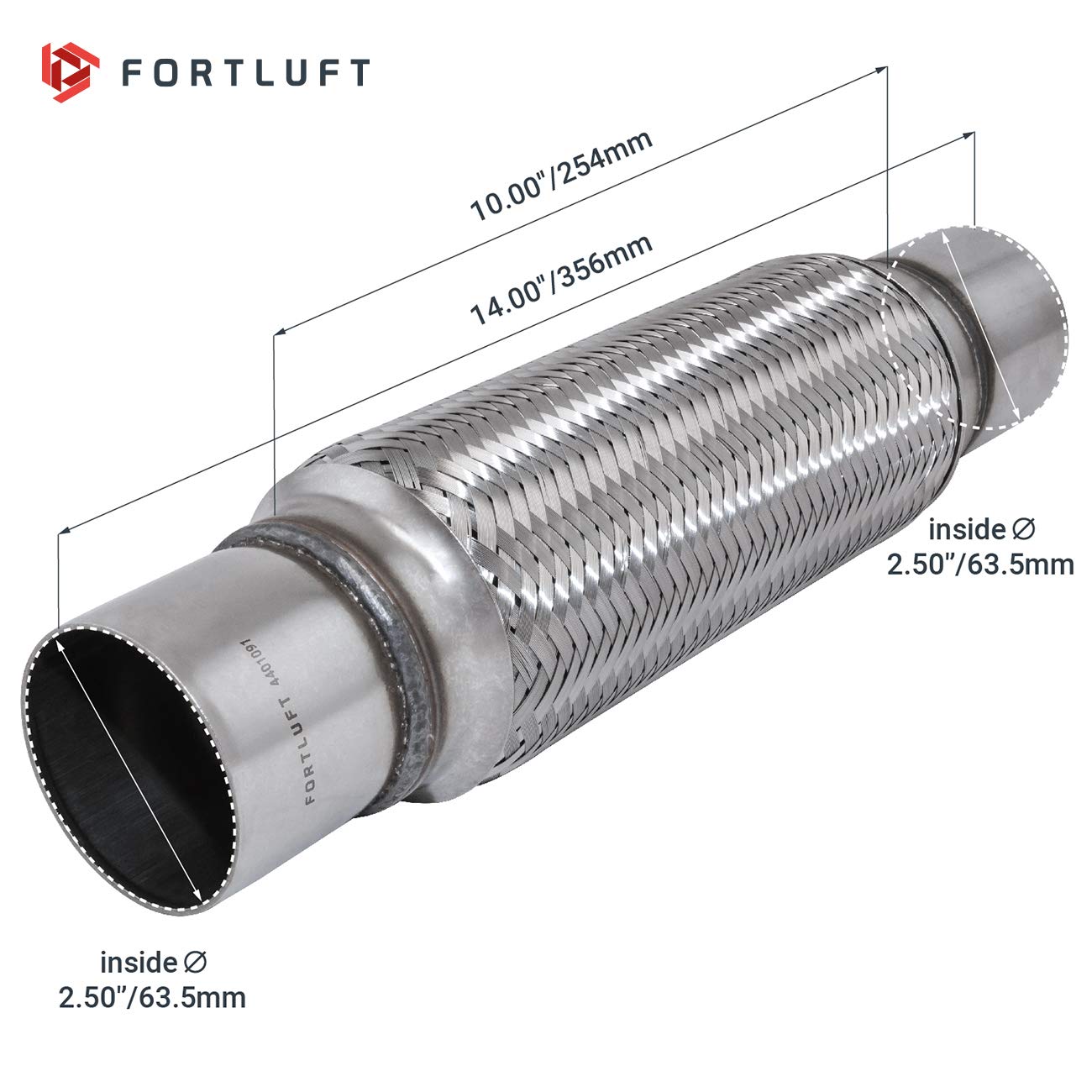 Fortluft Exhaust Flex Pipe (Exhaust Flex Connector With Extension Pipes, 2.50''X10.00''X14.00''/63.5X254X356Mm)
