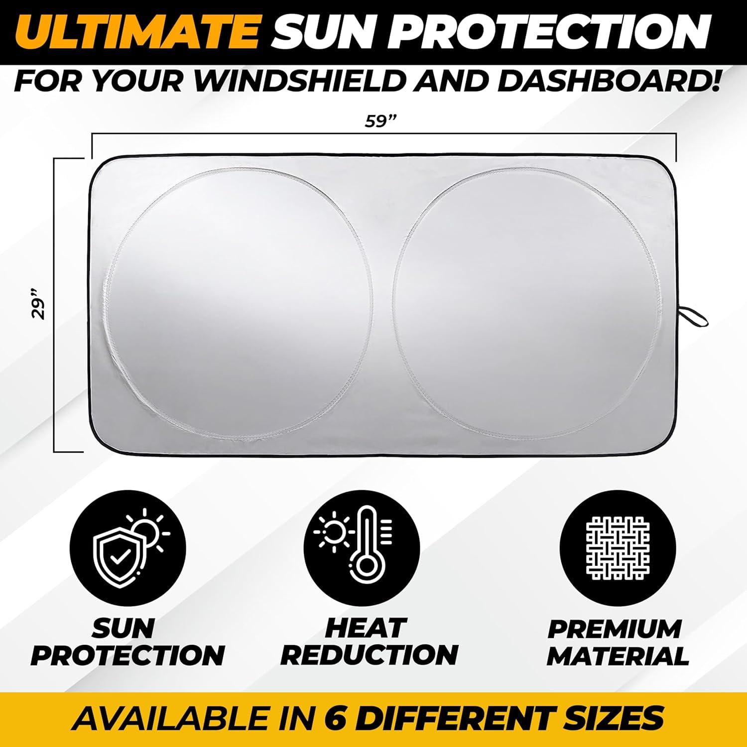 Windshield Sun Shade For Car, Suv & Truck - Patented Design Blocks 99% Uv Rays & Heat | 240T Reflective Polyester Sunshade With