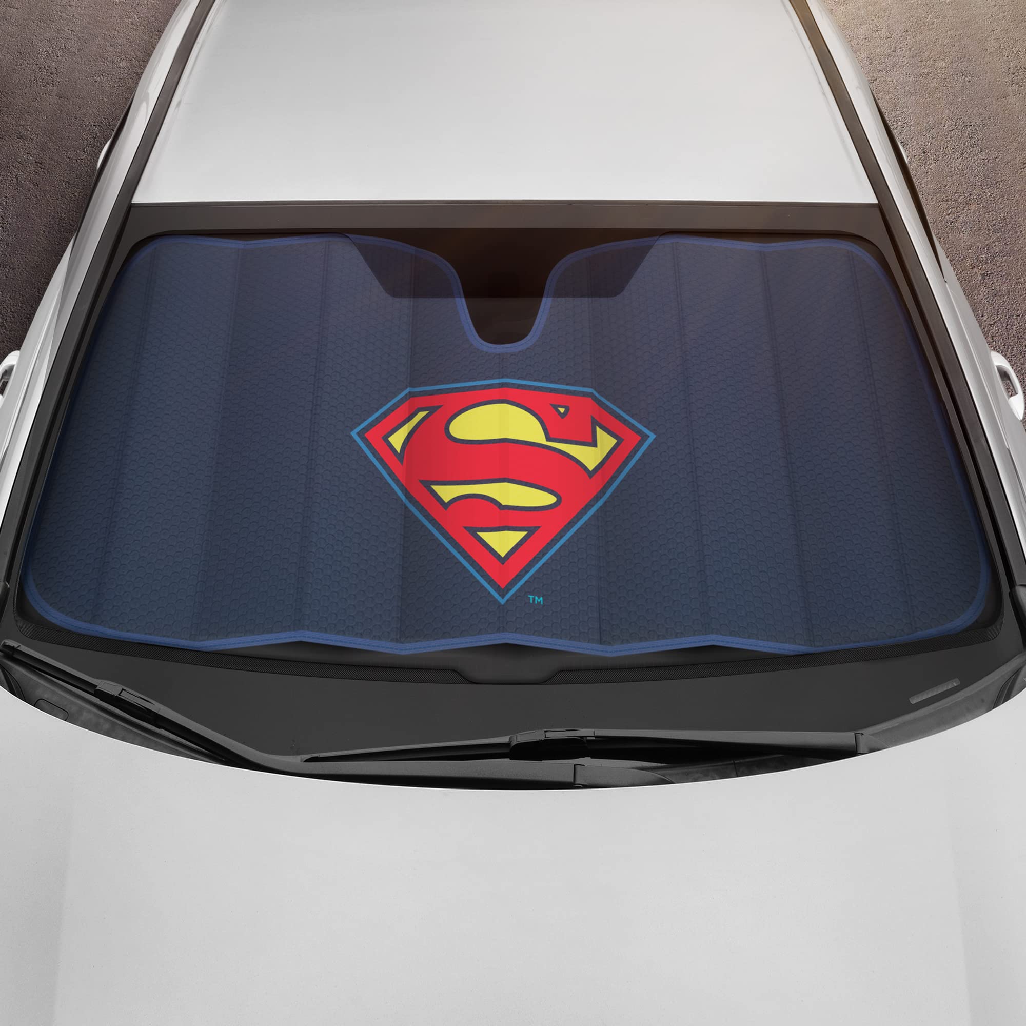 BDK New Superman 2022 Windshield Sunshade for Car Truck & SUV - Folding Car Sun Shade for Front Window, Auto Sun Visor Heat Prot