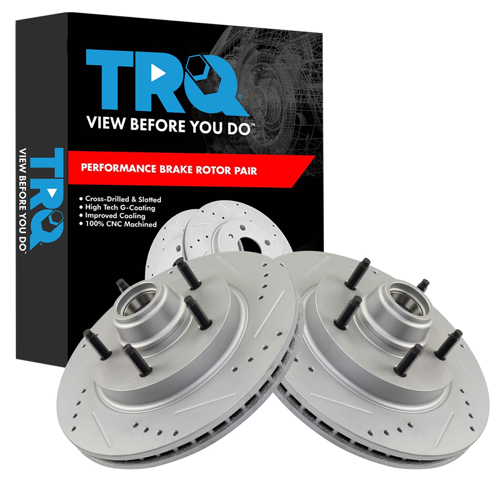 Trq Front Performance Brake Rotors Set Vented Premium G-Coated Compatible With 1997-1998 Ford F-150