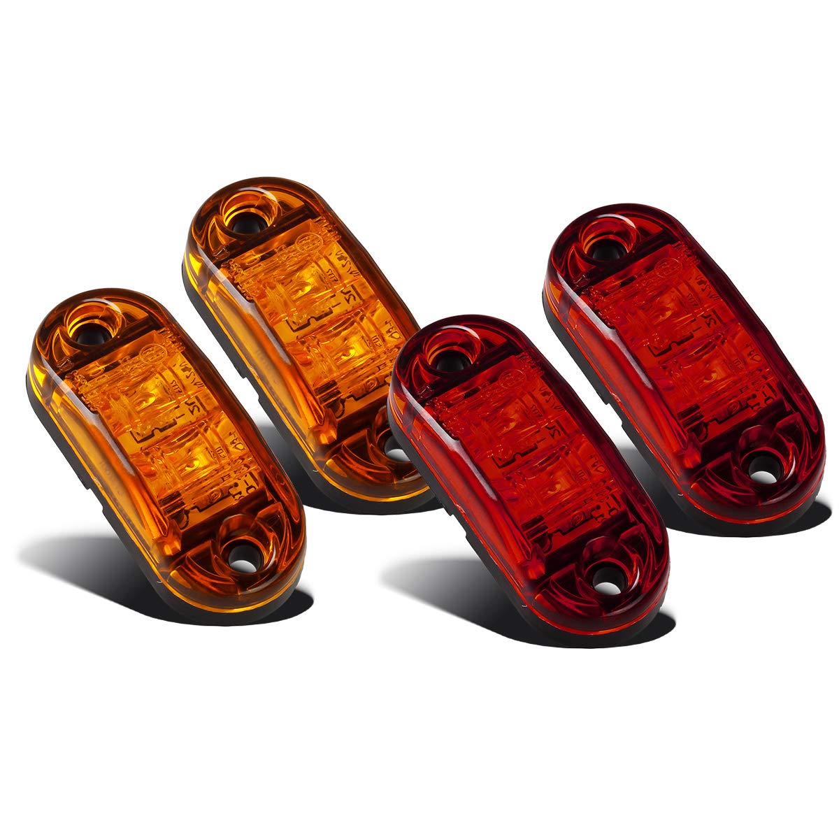 Partsam Amber Red 2.5'' 2 Diode Oval Led Trailer Truck Clearance Light Side Marker Light 4Pcs, Surface Mount Little Boat Marine