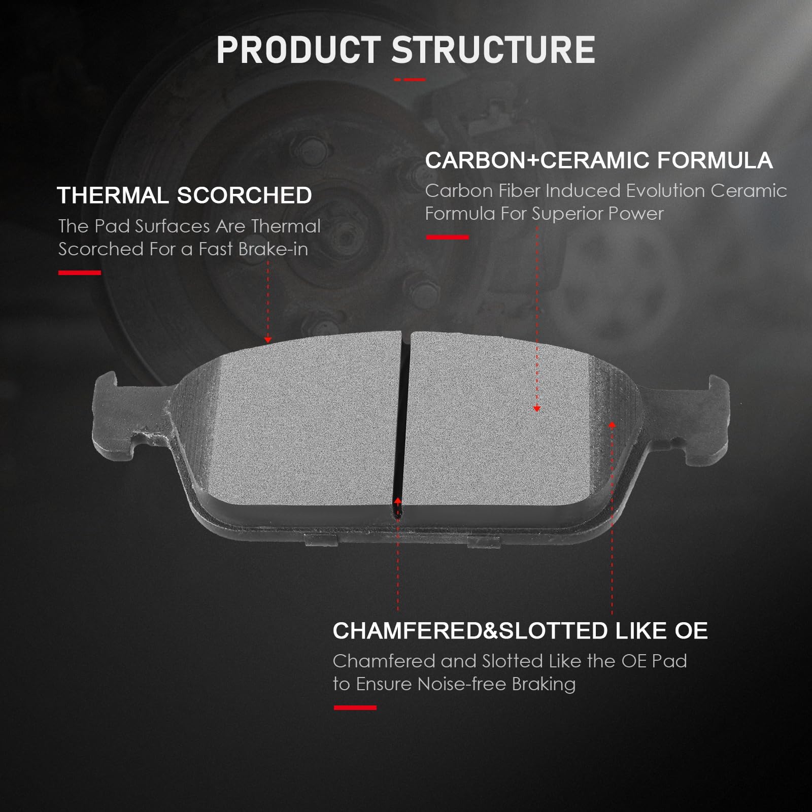 Cciyu D1645 D1095 Front Rear Ceramic Brake Pads Kit 8Pcs Fit For 2013-2016 For Ford Escape,2013-2018 For Ford Focus,2014-2019 Fo