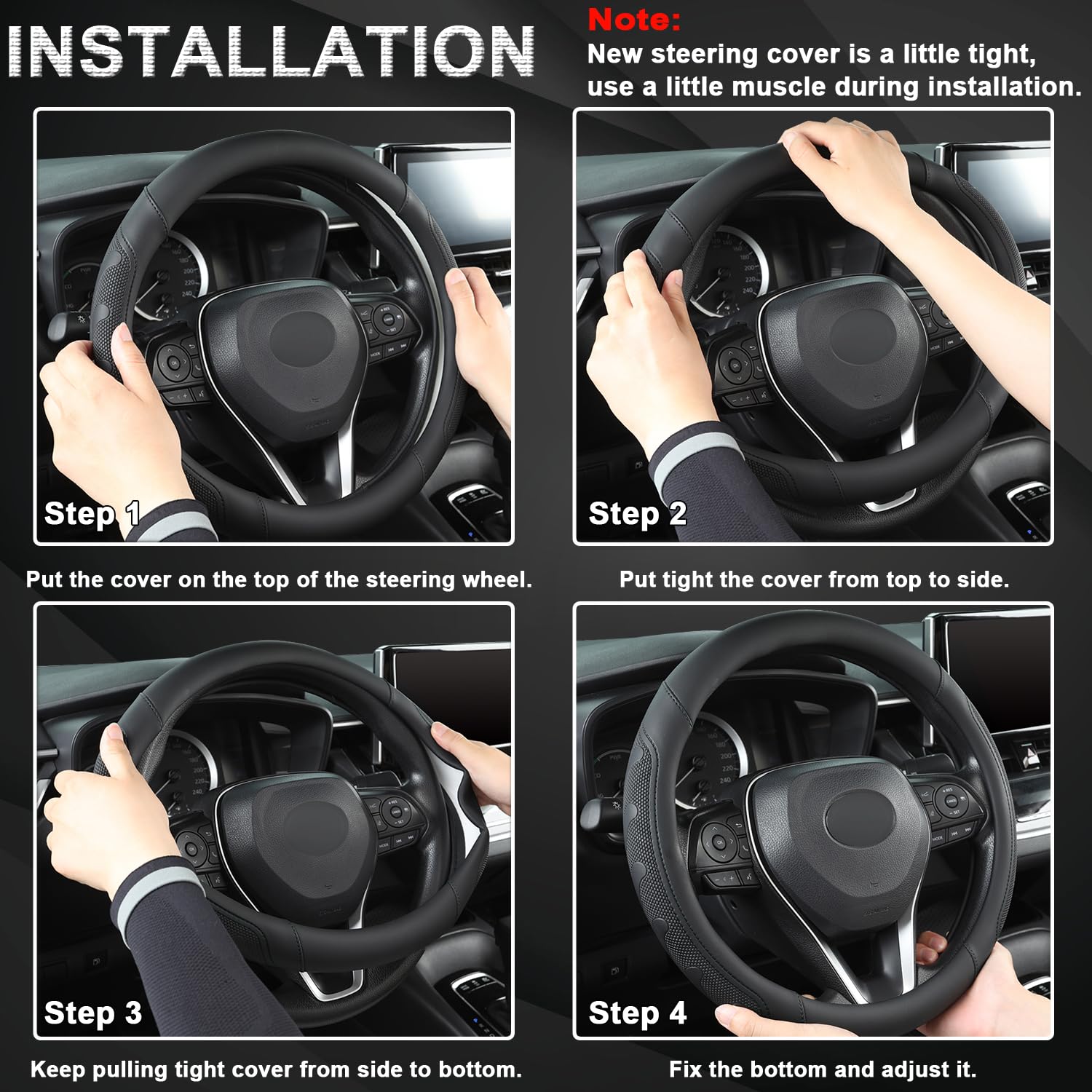Giant Panda Car Steering Wheel Cover For Toyota Rav4,Camry,Highlander,Corolla,Prius,Tacoma,Standard Size - Black