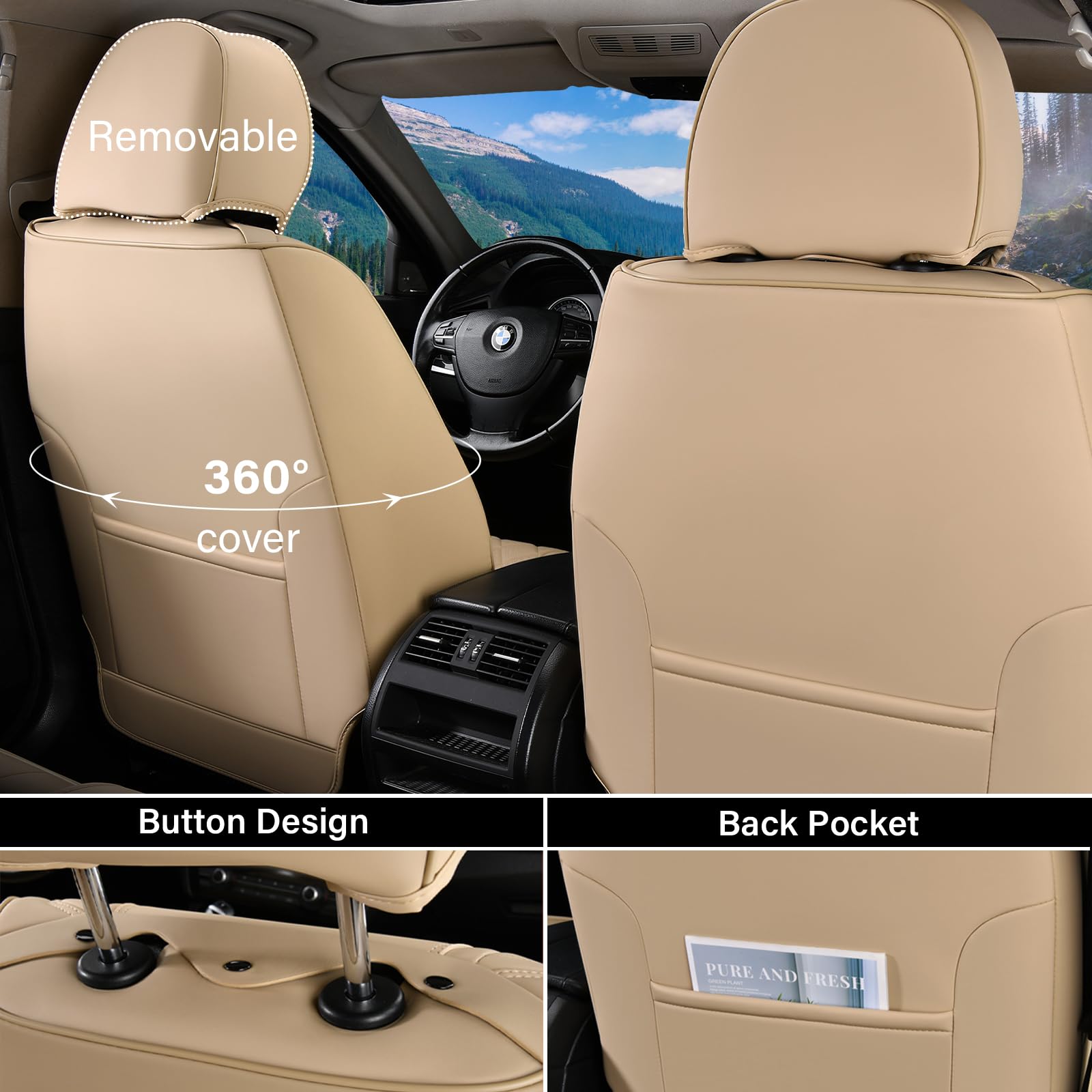 Coverado Car Seat Covers Front Seats, Waterproof Front Seat Covers Nappa Leather Seat Covers For Cars, Breathable Summer Car Sea