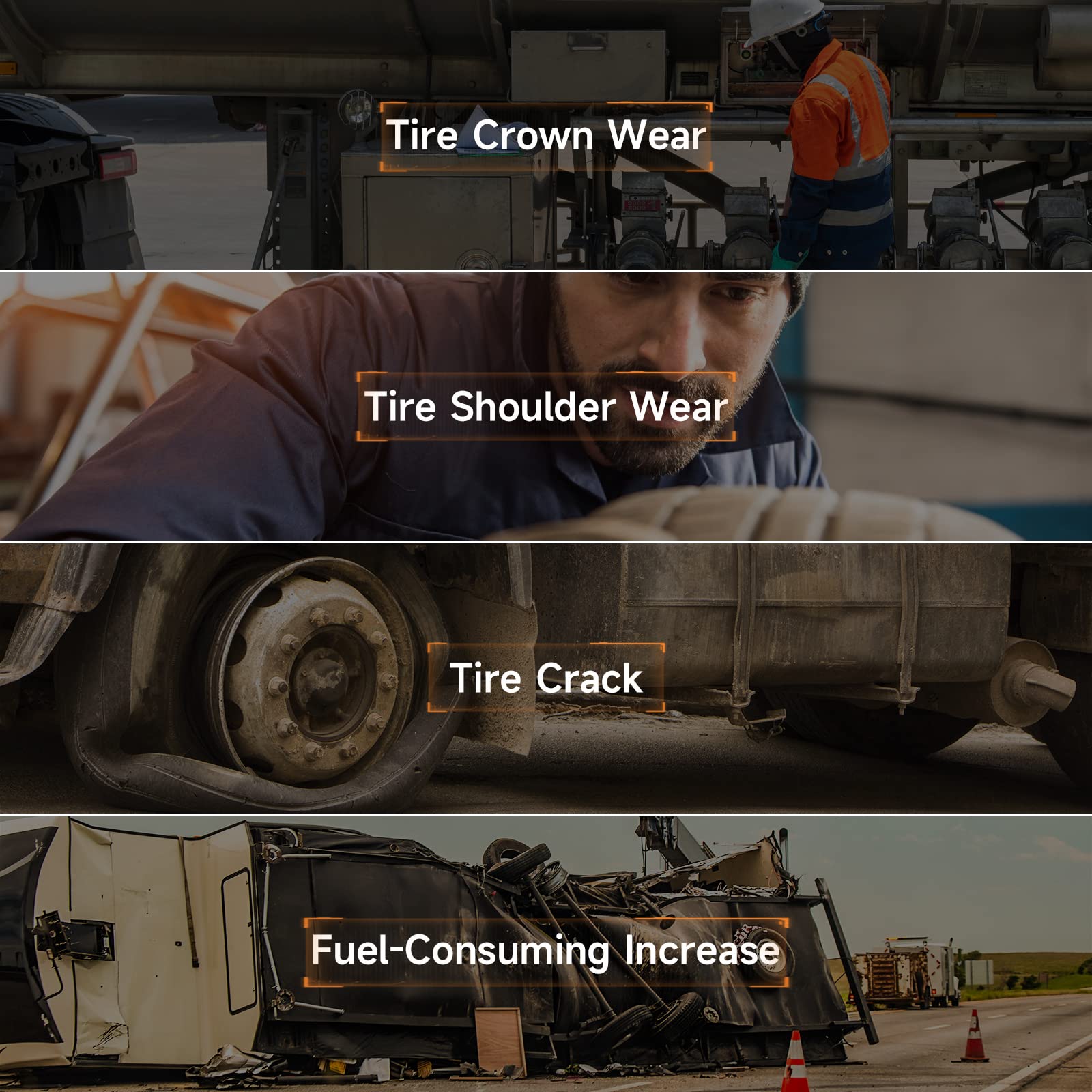 Guta Trailer Tire Pressure Monitoring System - Rv Tpms, 4 Sensors, 6 Alert Modes, Power Saving Display, Long Sensing Distance, W