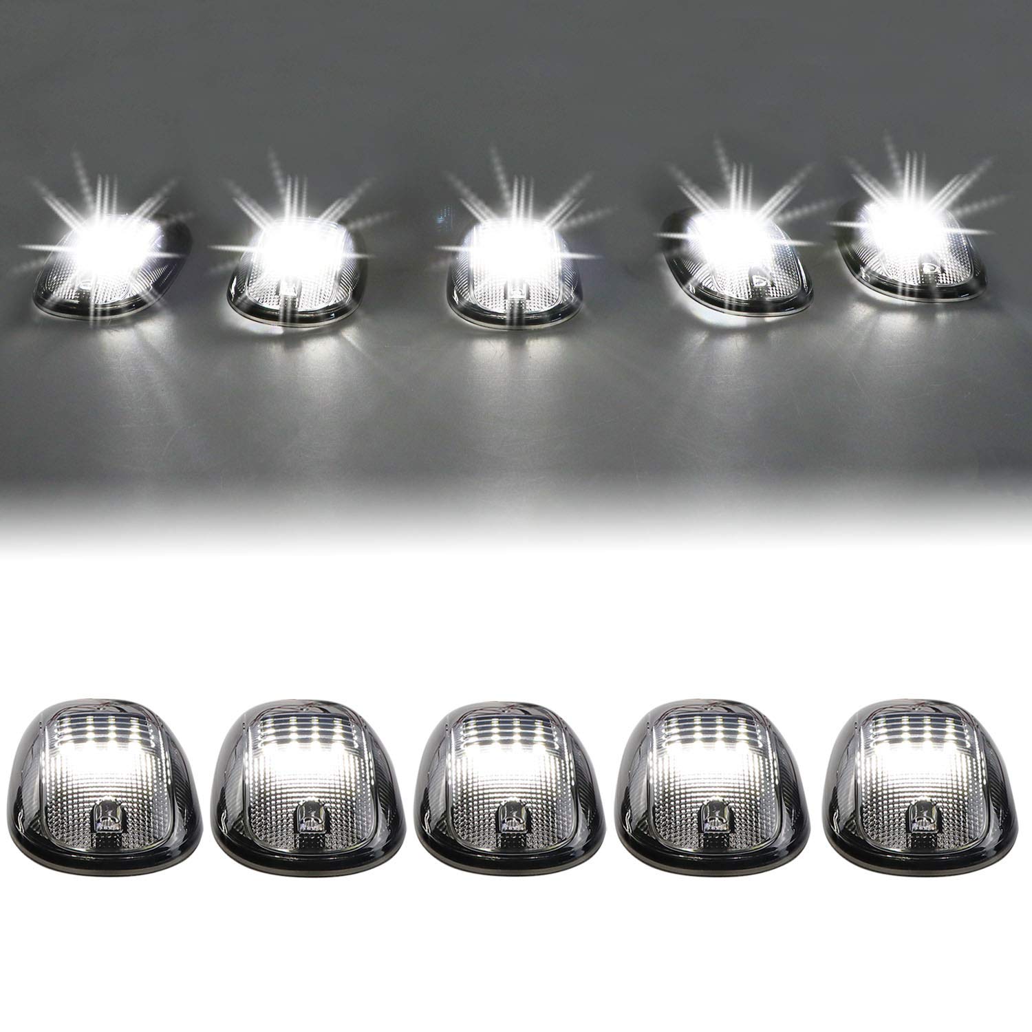 Cab Roof Marker Lights For 03-16 Dodge Ram 1500 2500 3500 (Smoked Lens With 16 White Leds)