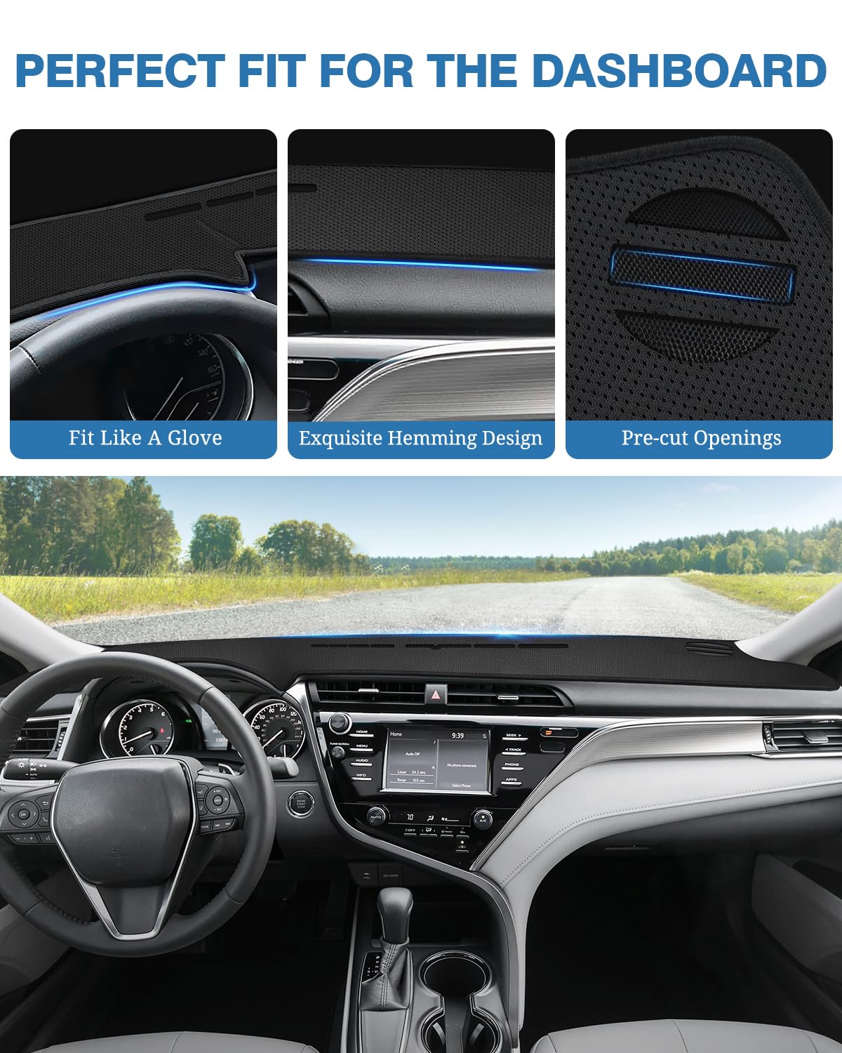 Fiilines Dash Cover For Toyota Camry 2018-2024 (No Hud), Camry Accessories Dashboard Cover Mat No Glare Sunshade Anti-Slip Pad P