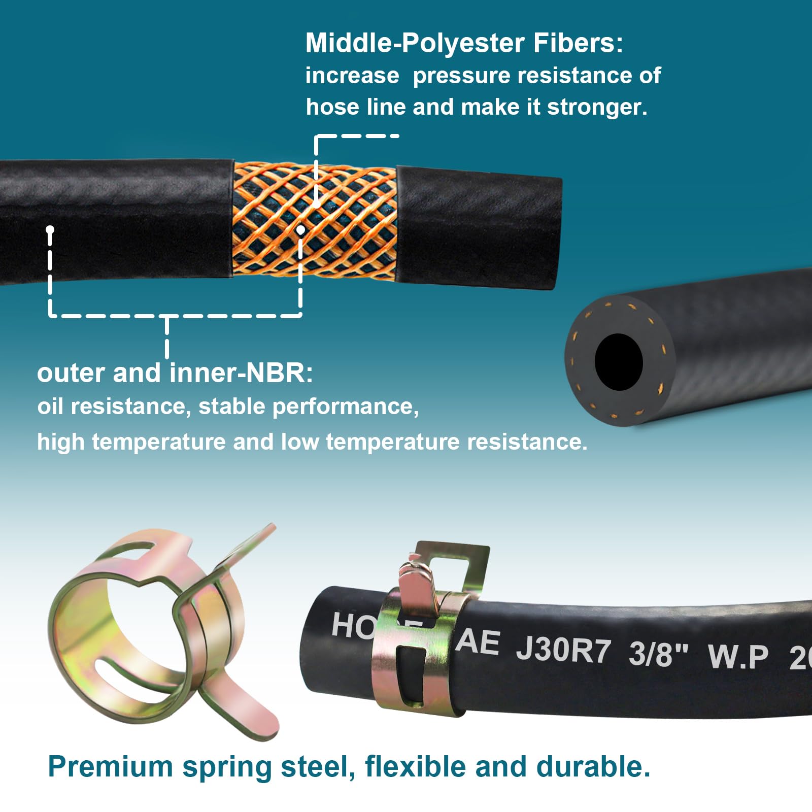 VWTNI 5/16 Fuel line, Fuel Line Hose 10 Feet, NBR Rubber Gasoline Tube with 20 PCS Fuel Line Clamps, Fuel Line Kit