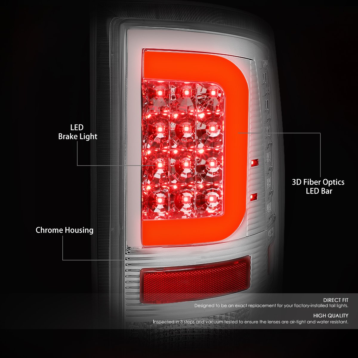 DNA MOTORING TL-DRAM09-LED-3D-CH-G2 LED 3D Tail Light Assembly Driver & Passenger Side [Compatible with 09-17 Dodge Ram 1500 2500 3500]