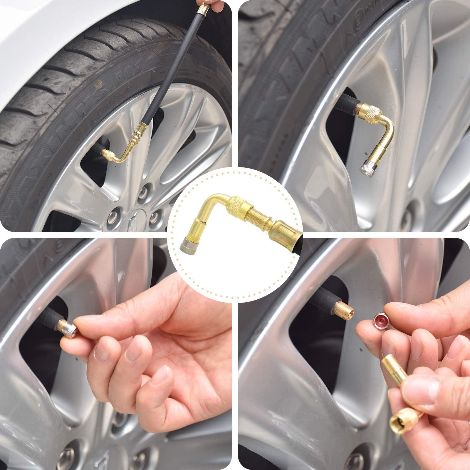Tire Valve Extension, 8.25 Inch Flexible Valve Stem Extenders with Brass Schrader Tire Valve Extension Adaptor Compatible for Ca
