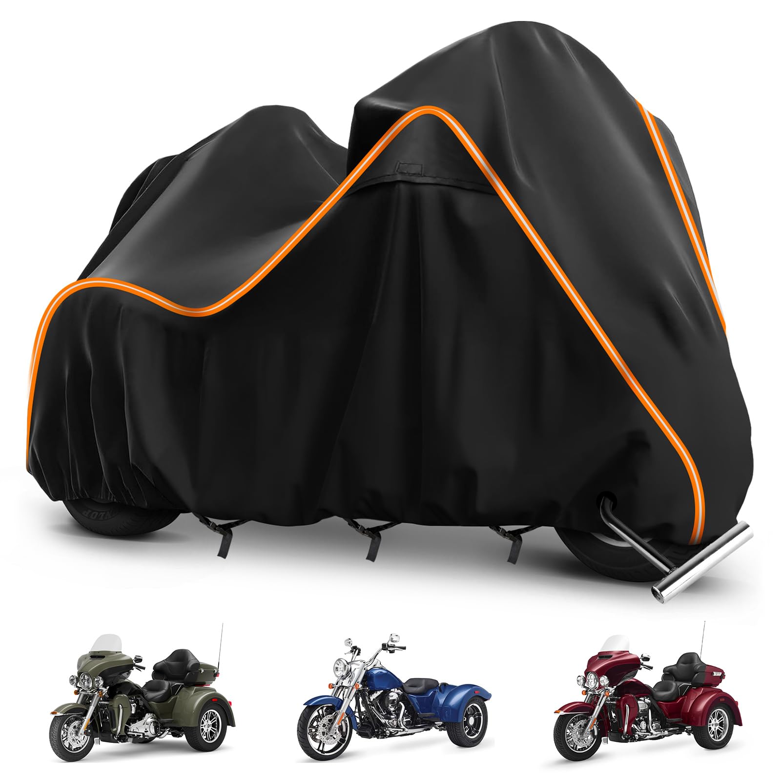 420D Motorcycle Cover For Trike Models Freewheeler, Tri Glide Ultra And Cvo Version, Outdoor Bike Cover Windproof Heavy Duty Wat