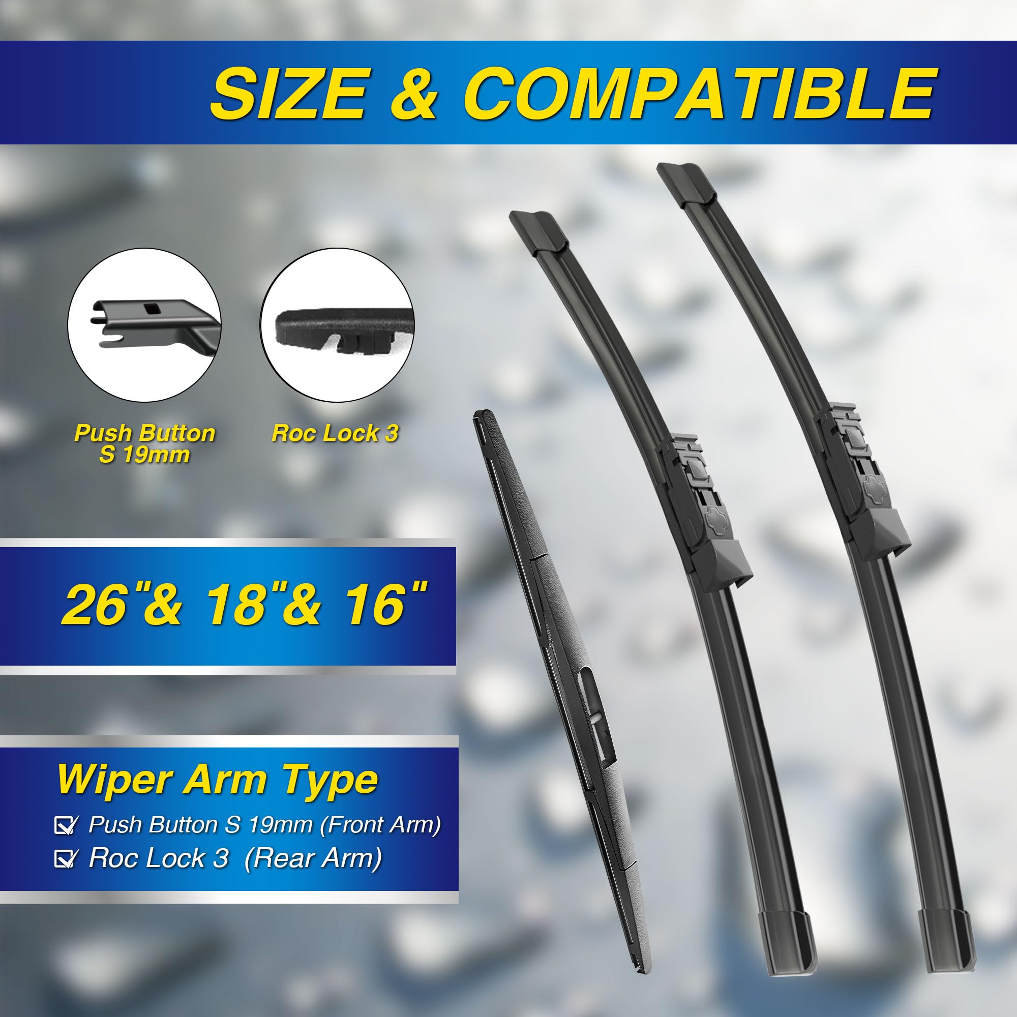 5 PLUS® Silicone Windshield Wiper Blades Set for 2020-2024 Subaru Outback - 26"/18"/16" Replacement Blades