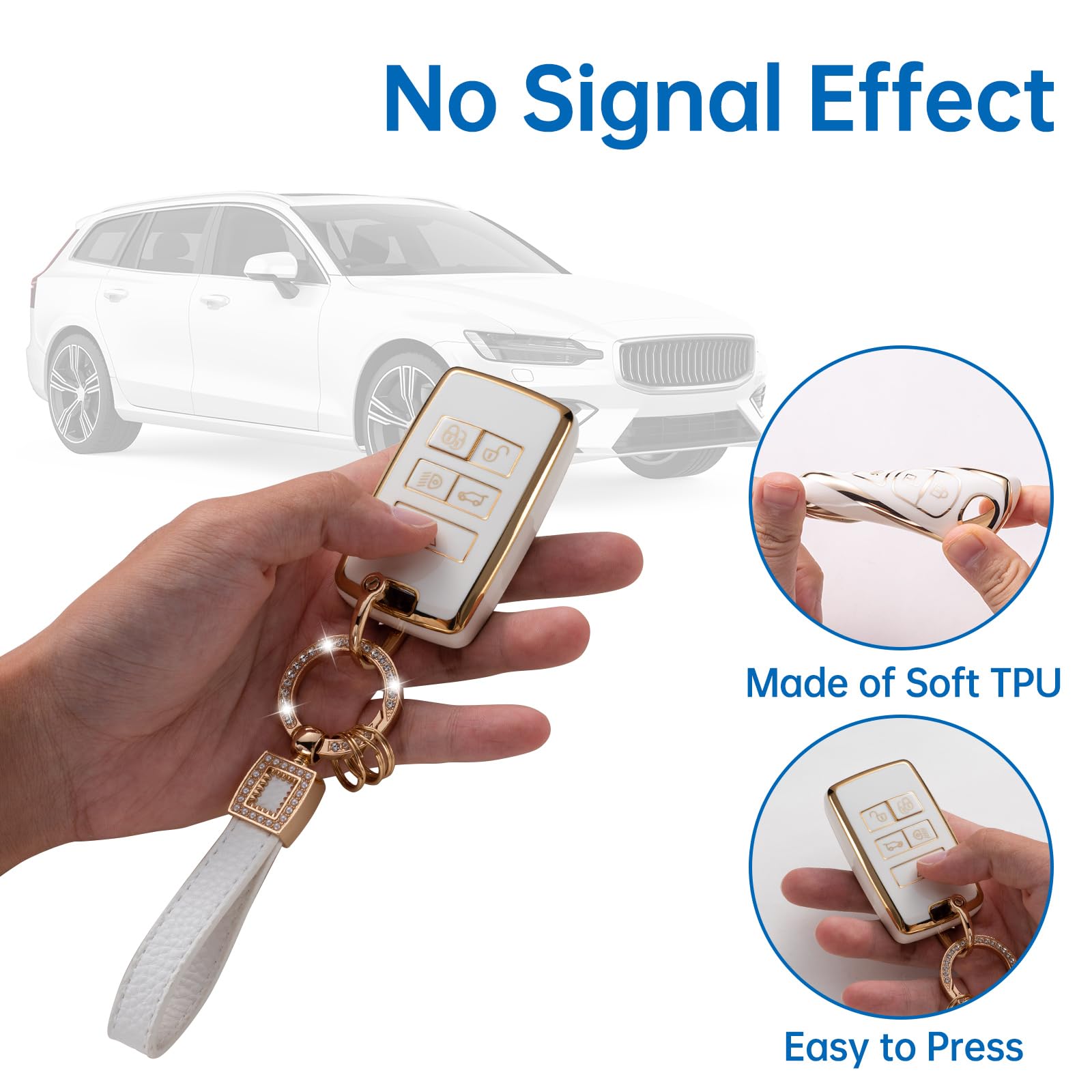 Cacarlike For Land Rover Key Fob Cover With Leather Lanyard, Car Key Fob Case Compatible With 2018-2023 Land Rover Range Rover E