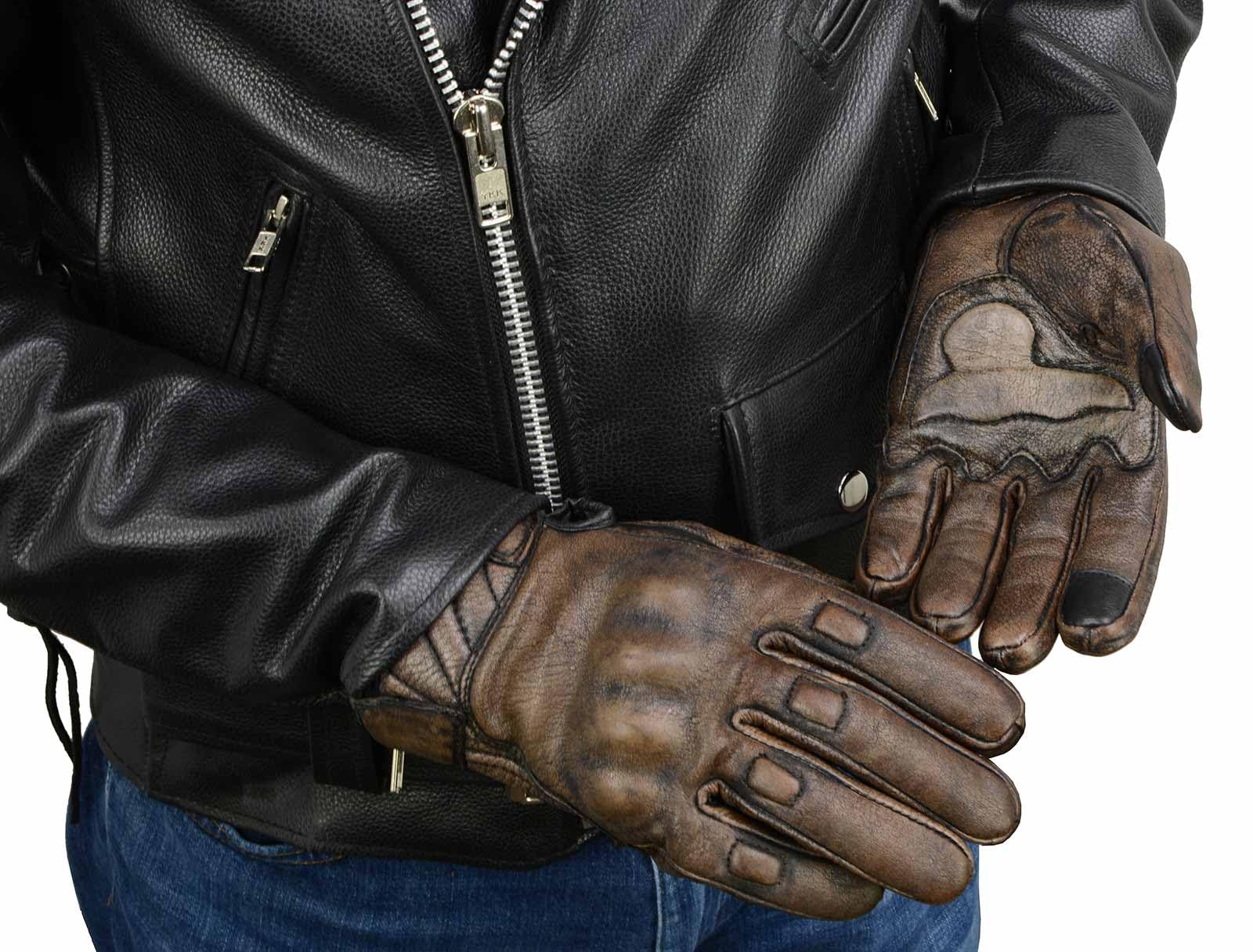 Milwaukee Leather Mg7514 Men'S Brown Leather With Gel Palm Motorcycle Gloves W/Protective Knuckle - Large