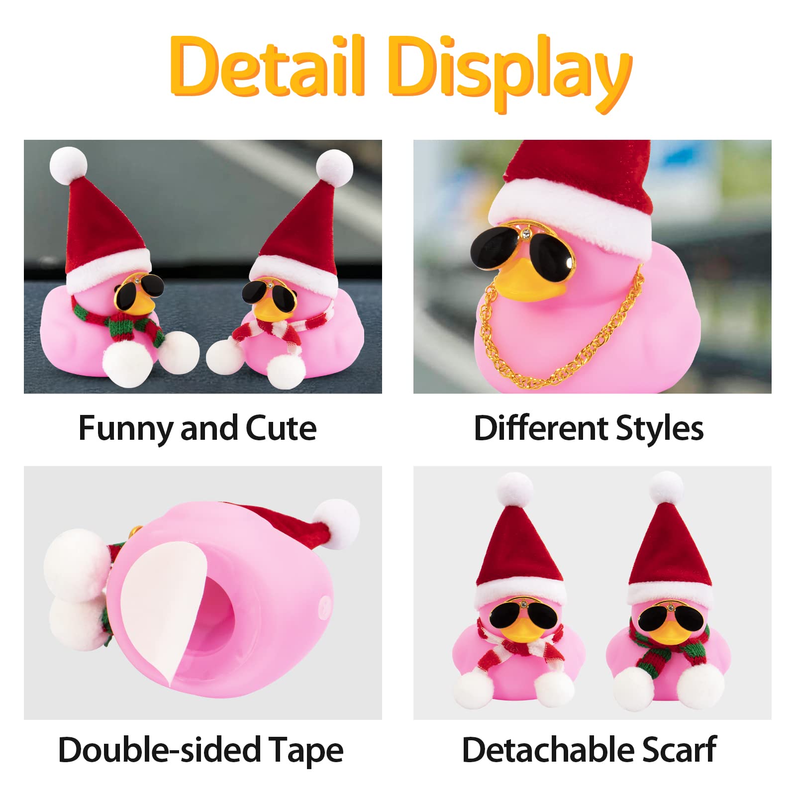 Wonuu Tiktok Duck Car Dashboard Decorations Rubber Duck Car Ornaments Cool Pink Duck With Propeller Helmet Sunglasses Gold Chain