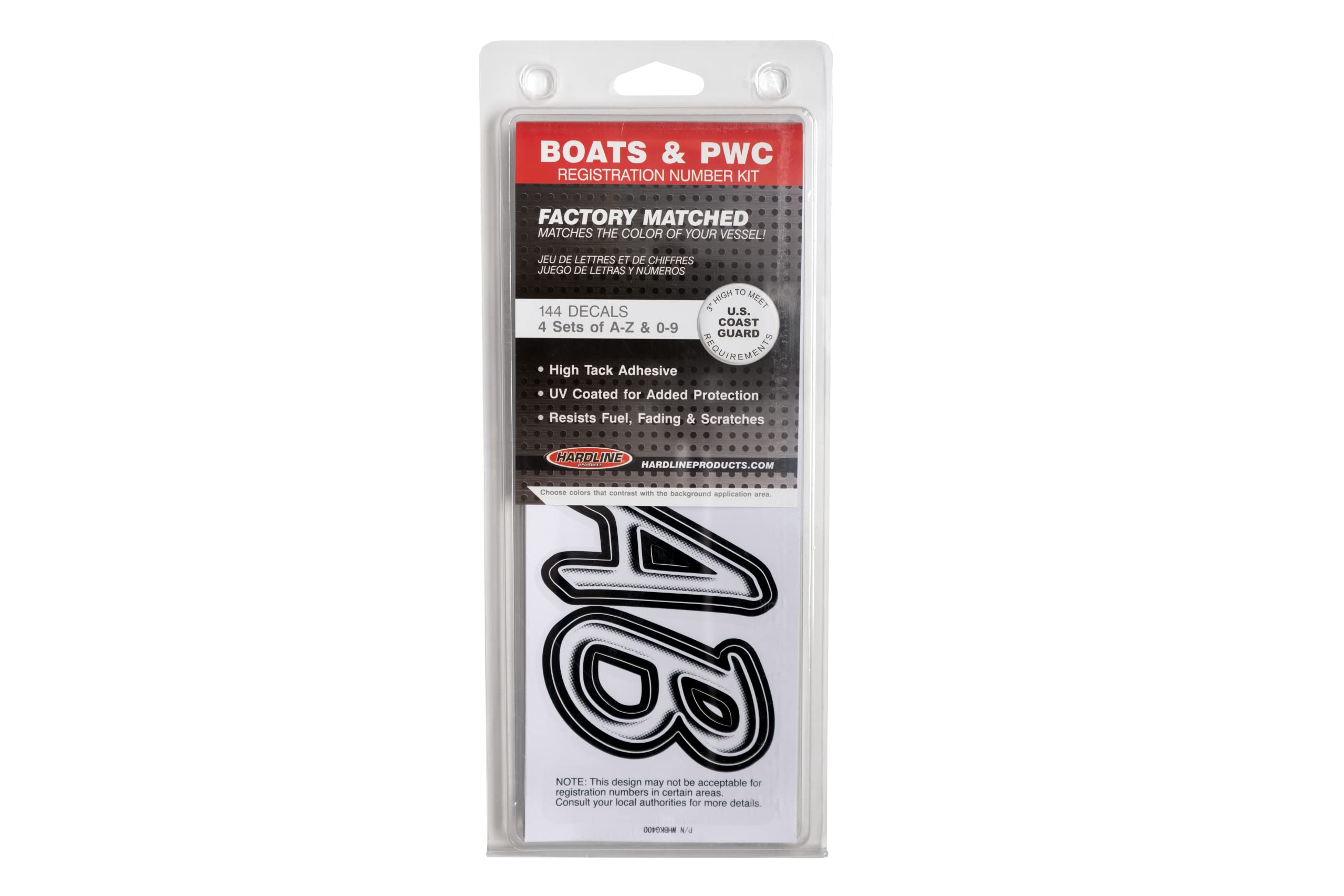 Hardline Products Series 400 Factory Matched 3-Inch Boat & Pwc Registration Number Kit, White/Black - Whbkg400