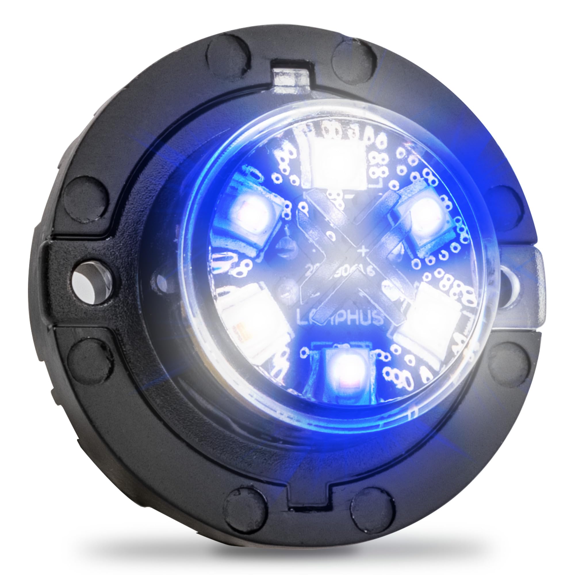 SnakeEye III Blue White Clear LED Hideaway Strobe Light [SAE Class 1] 12V 1 Inch Round Waterproof Wig Wag Emergency Flashing Hid