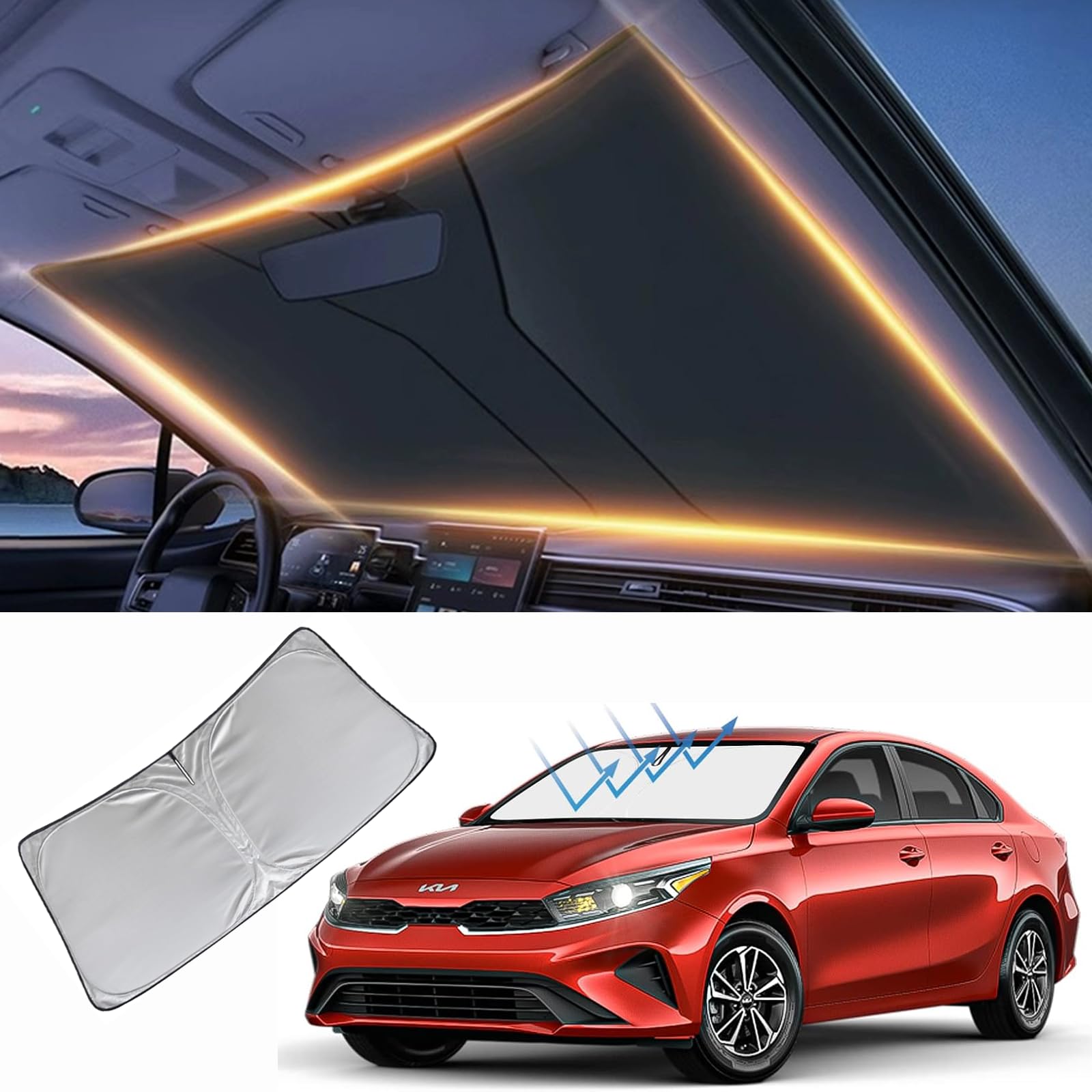 Windshield Sun Shade For Kia Forte Front Window Shades Cover For 2014-2024 Forte Windshield Sun Visor Protector Car Accessories