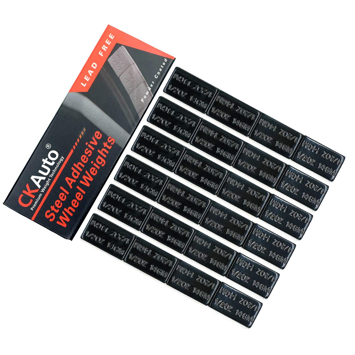 Ckauto 1/2Oz, 0.5Oz, Ultra Slim Low Profile, Black, Adhesive Stick On Wheel Weights, 12 Oz/ 0.75 Lb/Box, Oem Quality, (24Pcs)