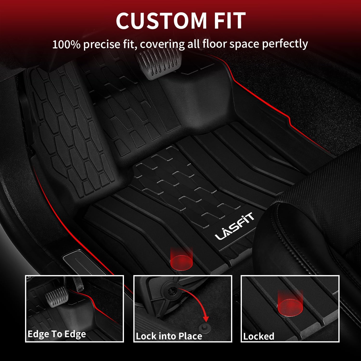 Lasfit Floor Mats Fit For Ford Fusion 2020-2017 (Include Hybrid)/ For Lincoln Mkz 2020-2017 All Weather Protection Tpe Custom Fi