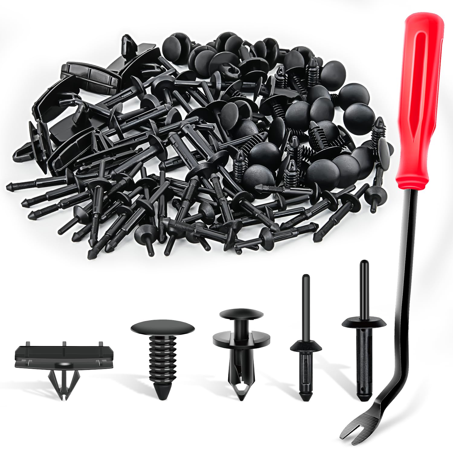 Gooacc 111Pcs Bumper Retainer Clips With Fastener Remover Plastic Rivets Grille Fender Flare Hardware Car Compatible With 2007-2
