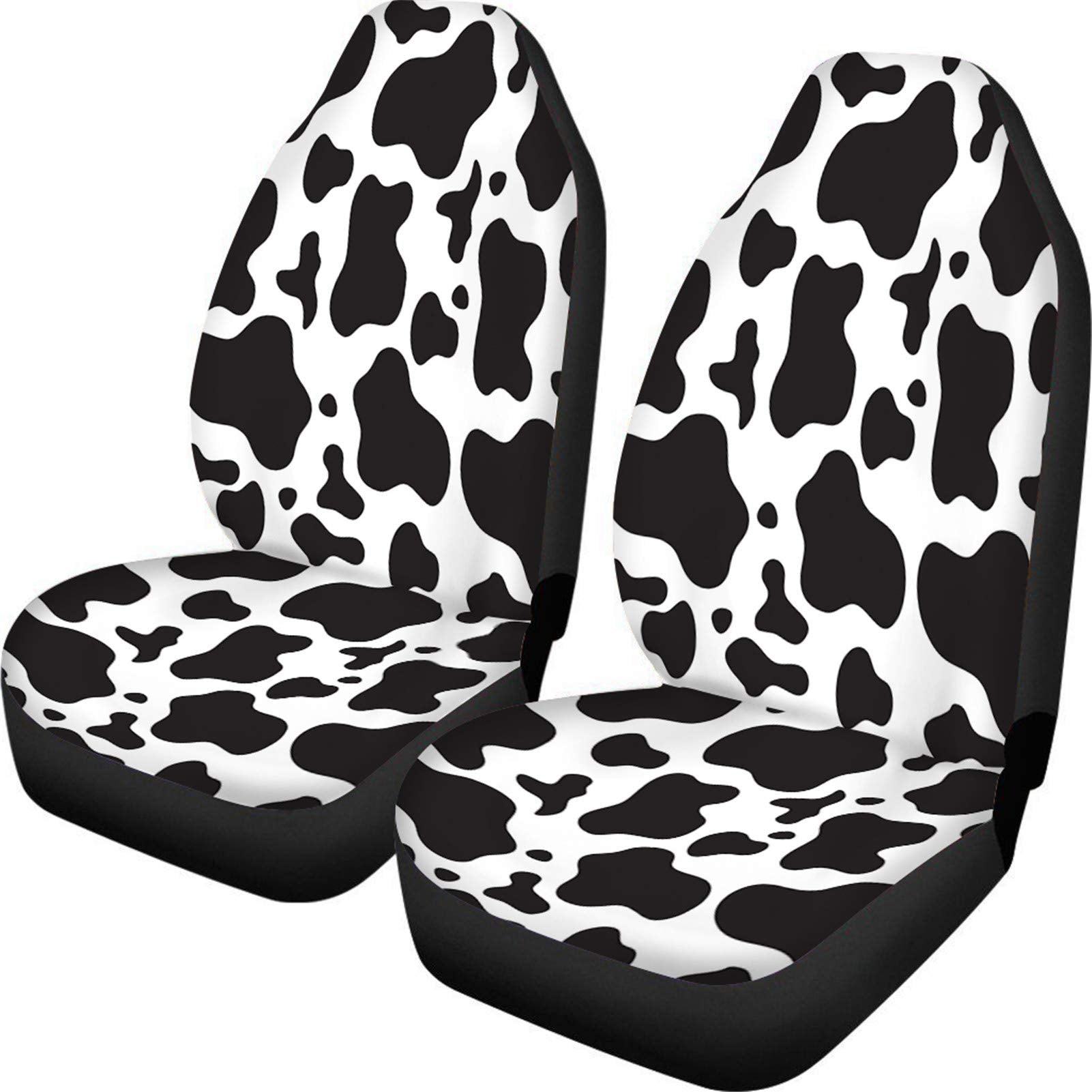 Dreaweet 2 Pcs Cute Cow Print Car Front Seat Covers,Cute Cow Pattern Auto Bucket Seats Protector Fit for SUV/Trucks/Sedans