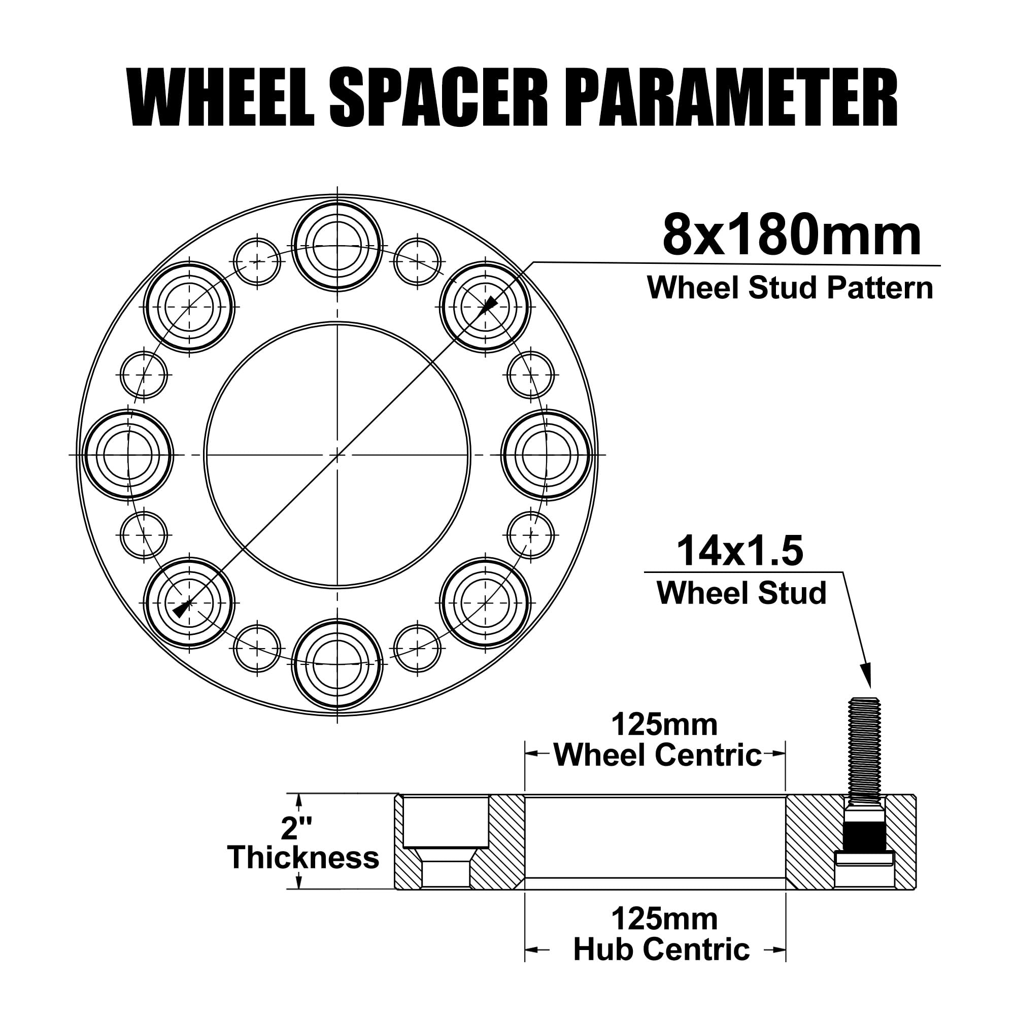 FLYCLE 8x180 2 inch Wheel spacers for 2011-2024 Silverado 2500HD 3500HD Sierra 2500 HD 3500HD, 2 inch 8x180mm Wheel Spacer with