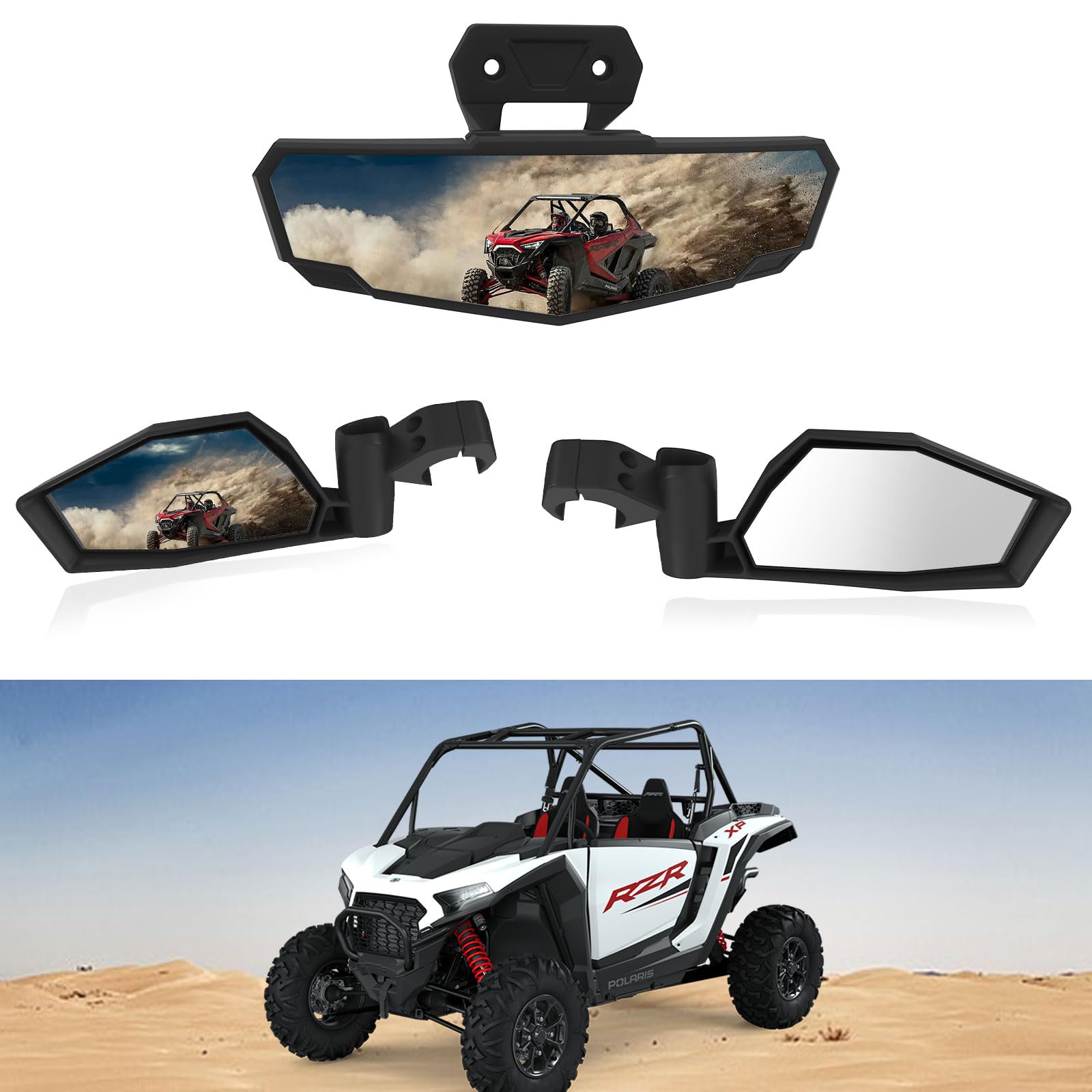 Litmiracle Center & Side Rearview Mirrors Kit For Polaris Rzr Xp 1000, Adjustable Folding Rear View Center Convex Rear View Mirr