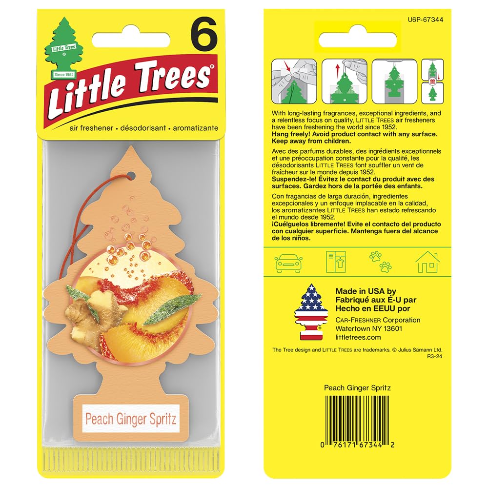 Little Trees Car Air Freshener | Hanging Tree Provides Long Lasting Scent For Auto Or Home | Peach Ginger Spritz, 24 Air Freshen