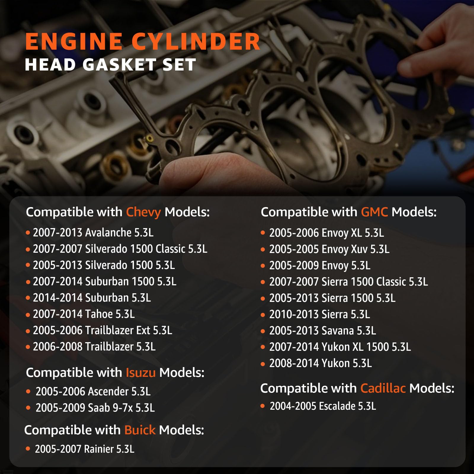 Armker Full Cylinder Head Gasket Set for 2005-2014 Chevy 5.3L V8 LM7 L59 - Model HS26191PT-1 CS9284