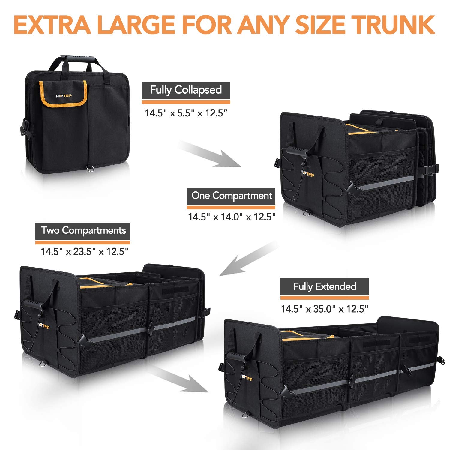 Heytrip Large Trunk Organizer With Built-In Leakproof Cooler Bag, 2 Tie-Down Straps, 4 Removable Dividers, Foldable Cover, Built With 2Mm Pe Board