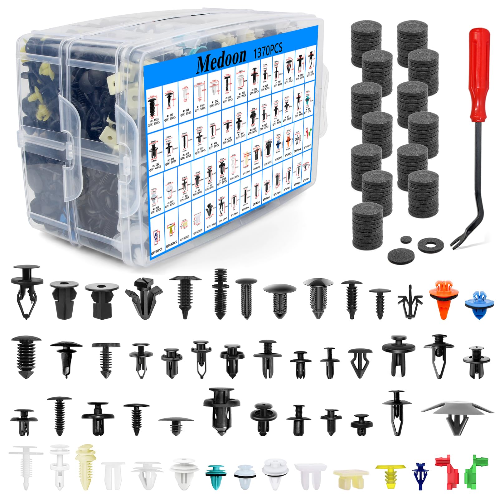 Medoon Car Retainer Clips 1501 Pcs, 55 Sizes Car Panel Trim Clips Kits, Auto Push Fasteners For Ford Gm Toyota Honda Chrysler Bm