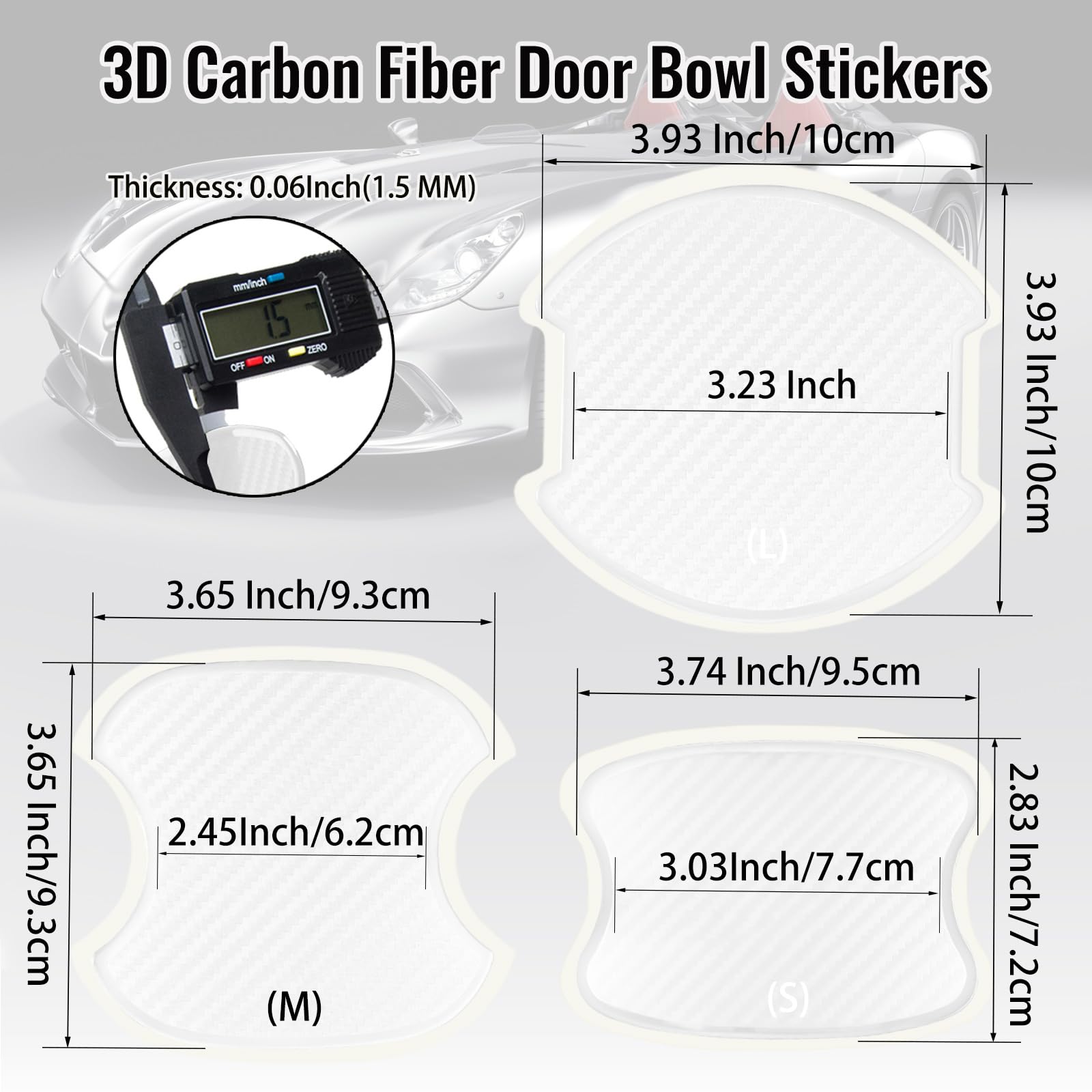 Worcas 4Pcs Carbon Fiber Like Car Door Handle Cup Protective Sticker Auto Door Paint Guard(S)