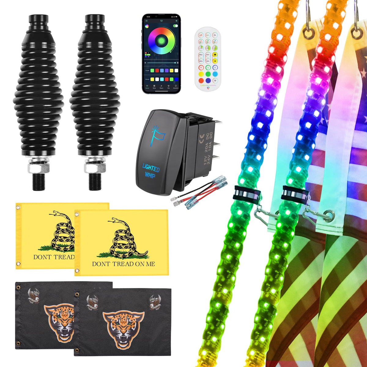 Ehaho 2 Pack 6Ft Whip Lights With Spring Base,Led Whip Light With App & Remote Control, Spiral Rgb Chasing Lighted Whips With Ro