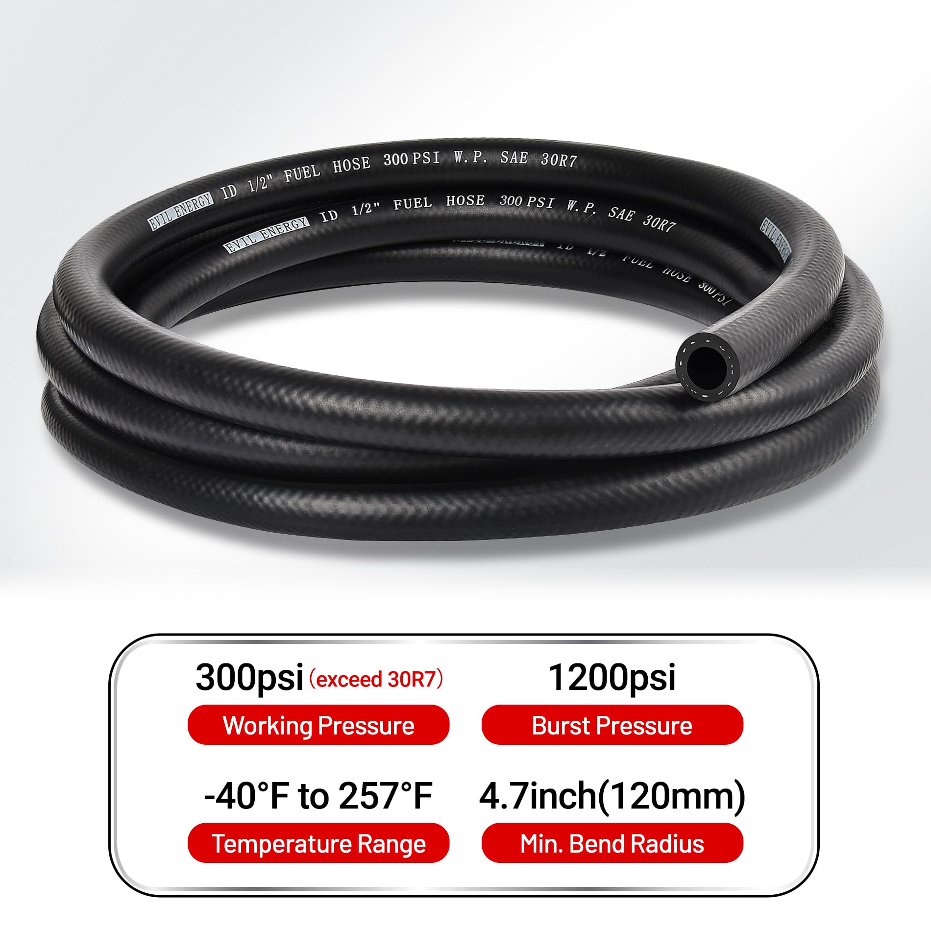 Evil Energy 1/2 Fuel Hose Line Push Lock Nbr Rubber Sae 30R7 5Ft 300Psi