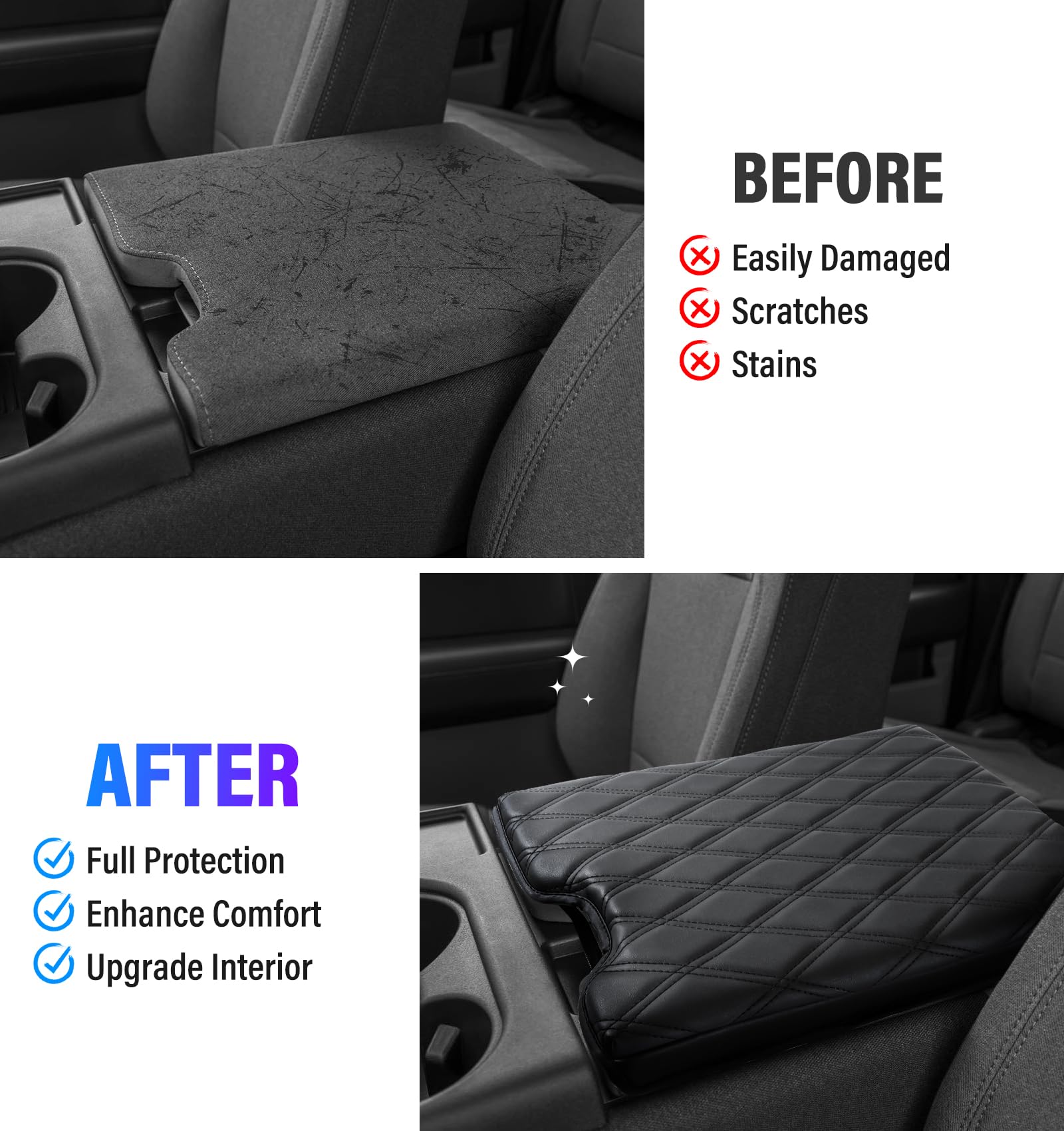 Thickened Center Console Armrest Cover With Hidden Pockets For 2015-2025 F150 Accessories, 2017-2025 F250 F350 F450, Pu Leather