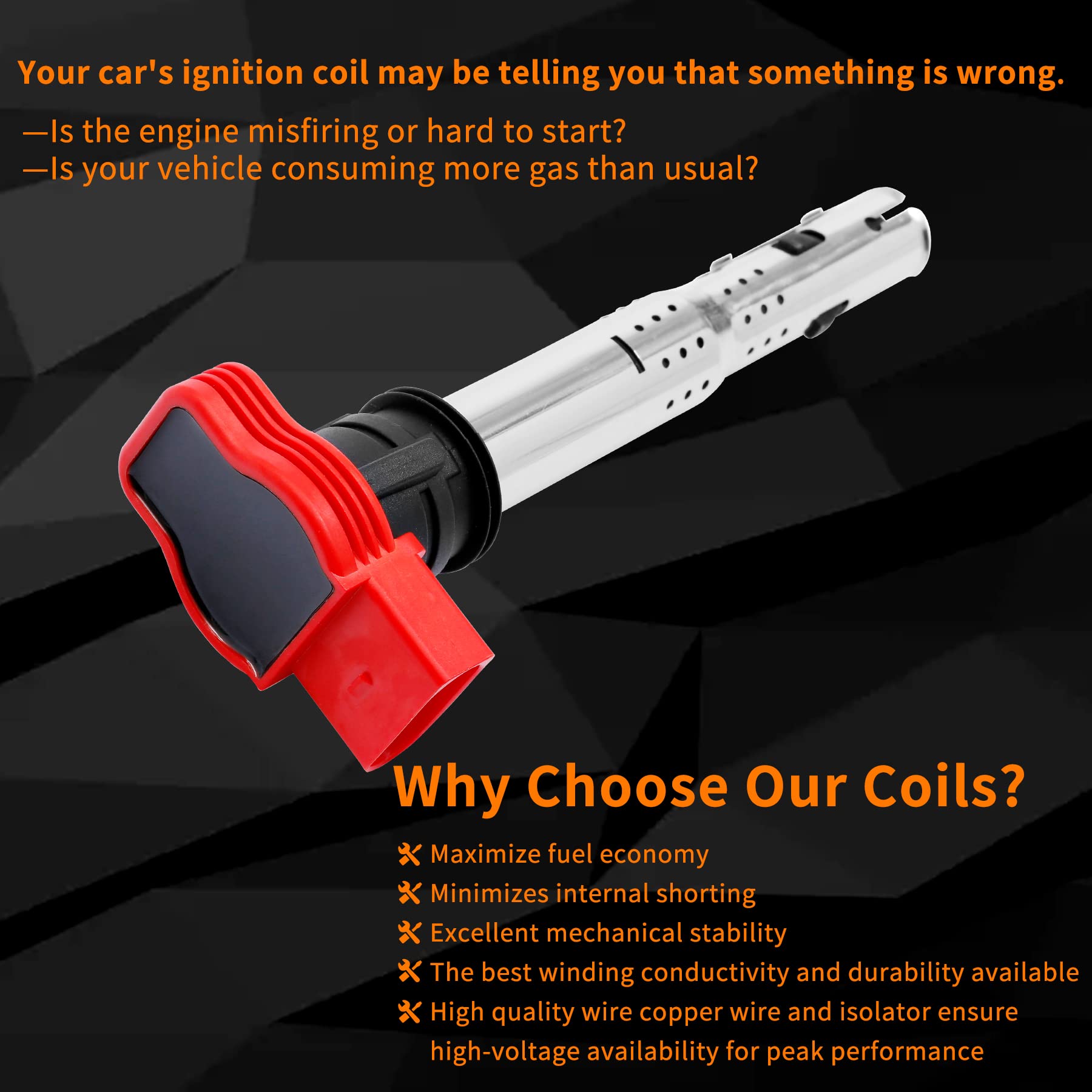 Ignition Coil Pack 6Pcs Compatible With Audi A4 A5 A6 Q5 Q7 R8 S4 S5 Volkswagen Touareg 3.0L 3.2L 4.2L 5.2L & More Replaces# 06E