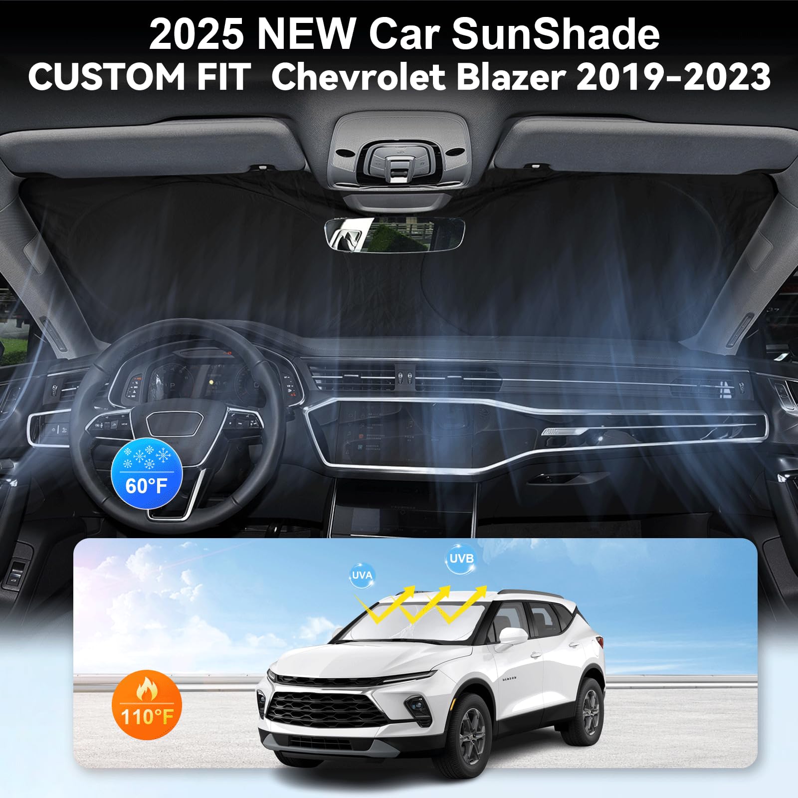 For Chevy Blazer Sunshade Windshield Sun Shade For 2019-2022 2023 2024 2025 Chevrolet Chevy Blazer Accessories Foldable Front Wi