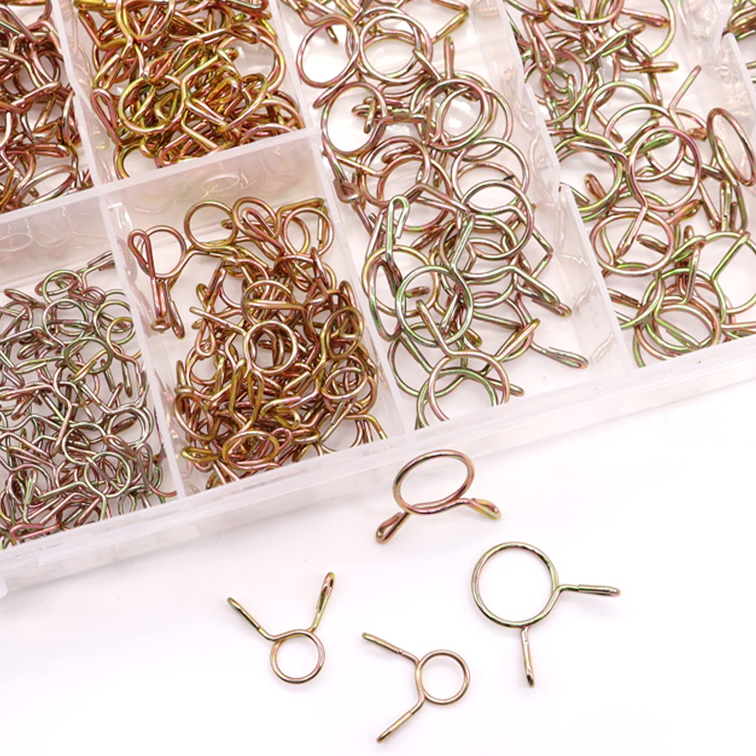 Tnisesm 310Pcs 5-13mm 9 Size Spring Clips Clamps Assortment Kit, Fuel Line Hose Tubing Spring Clips Clamps for Motorcycle Scoote