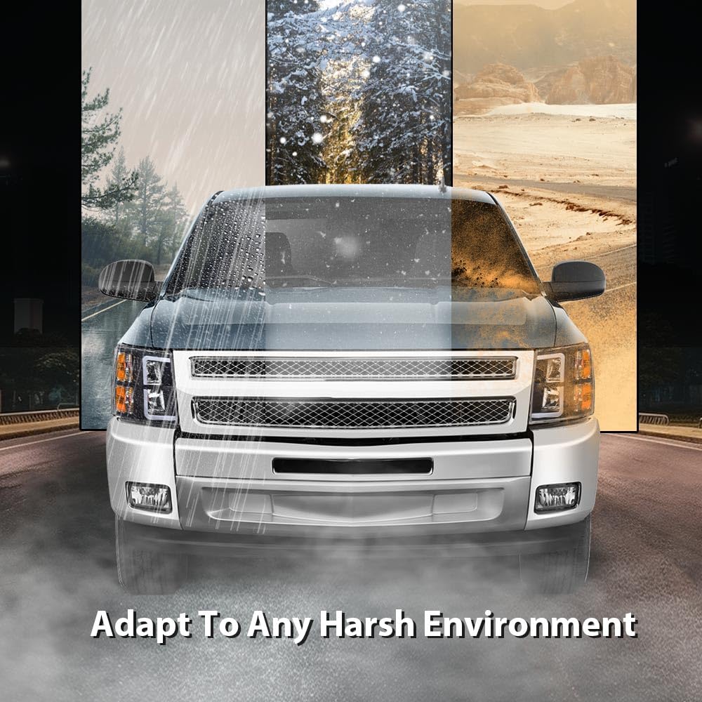 Cheda Led Drl Tube Projector Headlights W/O Bulb Clear Lens Black Housing Amber Reflector Compatible With Chevy Silverado 1500 2