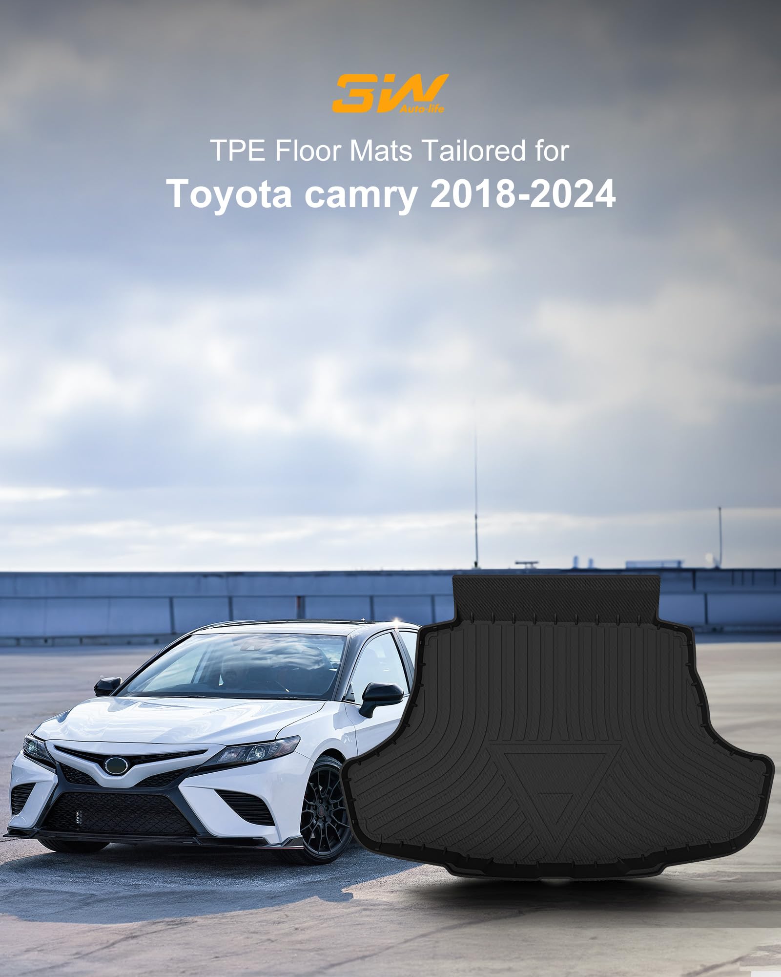 3W Cargo Liner Fit Toyota Camry 2018-2024, Tpe All Weather Custom Fit Floor Liner, 1St And 2Nd Row Floor Mats And Trunk Mat, Bla