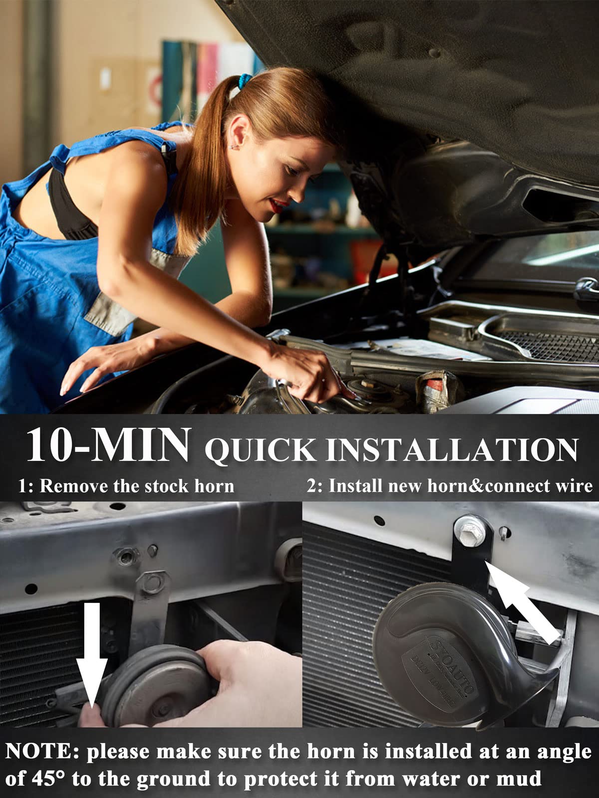 Syoauto Car Horn Truck Horn Waterproof High Low Tone Super Loud Electric Snail Horn Kit Replacement Horns