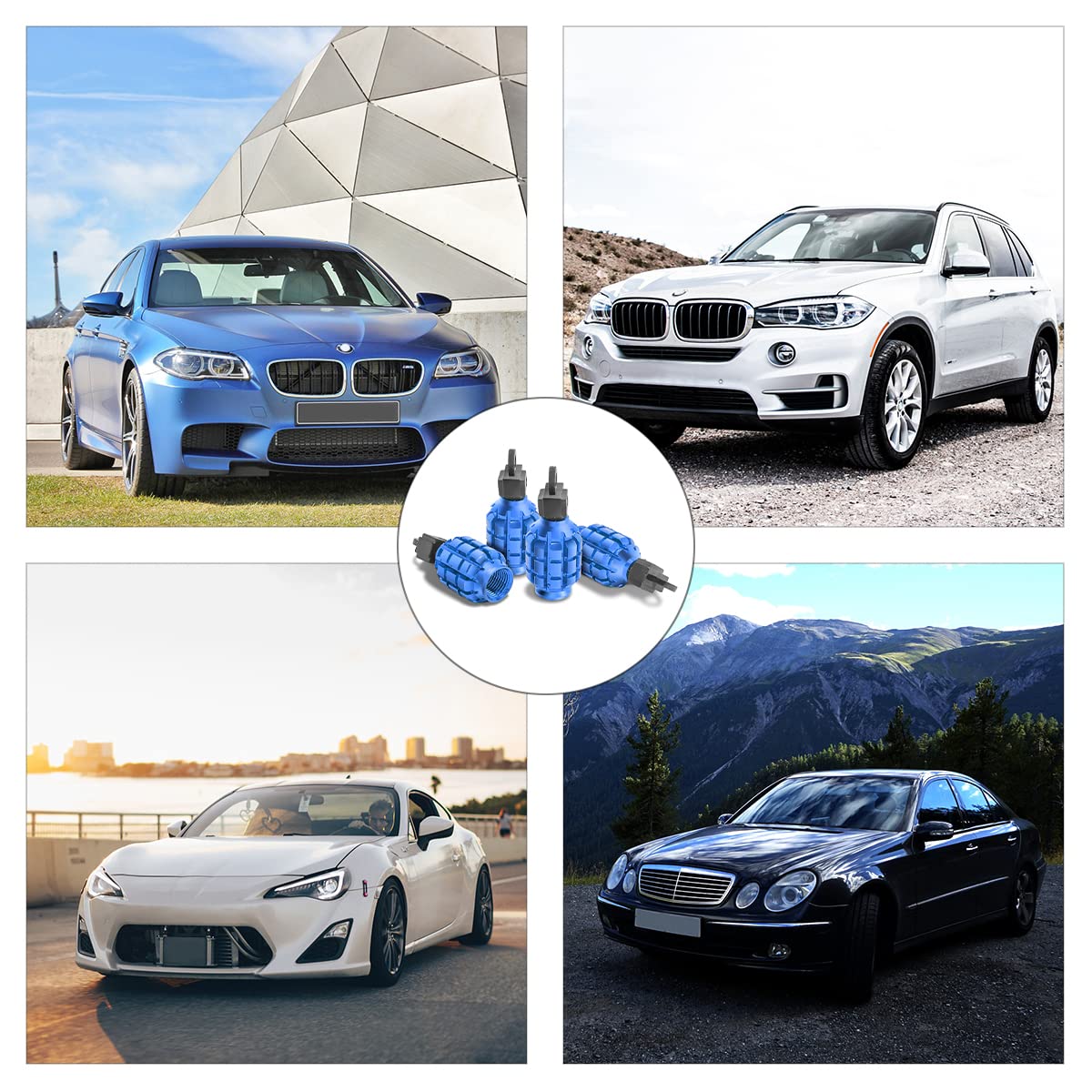 4 Pcs Car Tire Valve Stem Cap/Cover, Airtight Anti-Rust Valve Stem Caps Universal For Most Cars, Vehicles, Bicycles, Motorcycles And More, Cool Car Accessories For Men Women (Blue1)