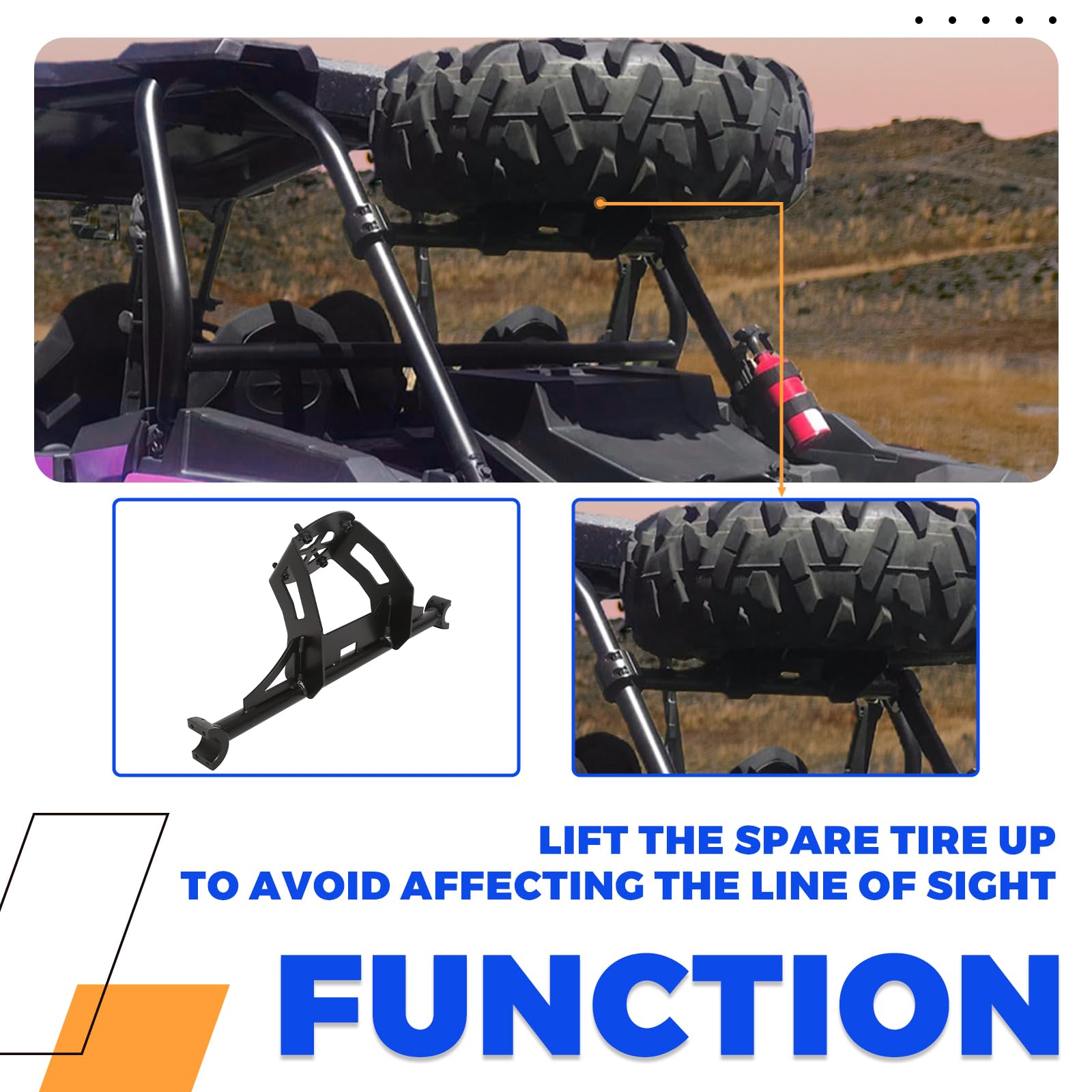 ECOTRIC Spare Tire Carrier Rack Mount Compatible with 2014-2023 Polaris RZR XP 1000 XP Turbo XP 4 1000 UP to 30'' TIRE