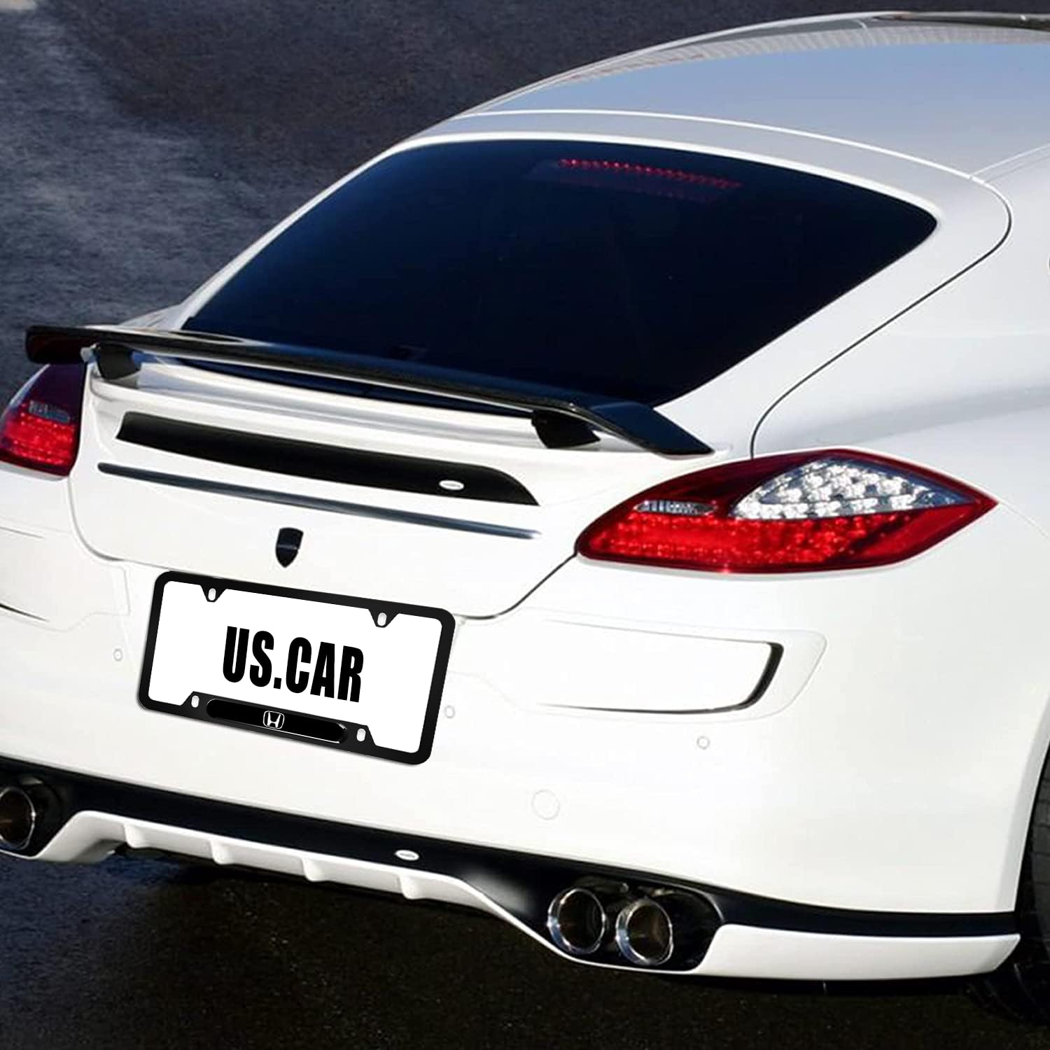 2 Pack Aluminum Alloy License Plate Cover Front Metal For Honda License Plate Frames With Chrome Screw Caps & 2 Holes (Car09)