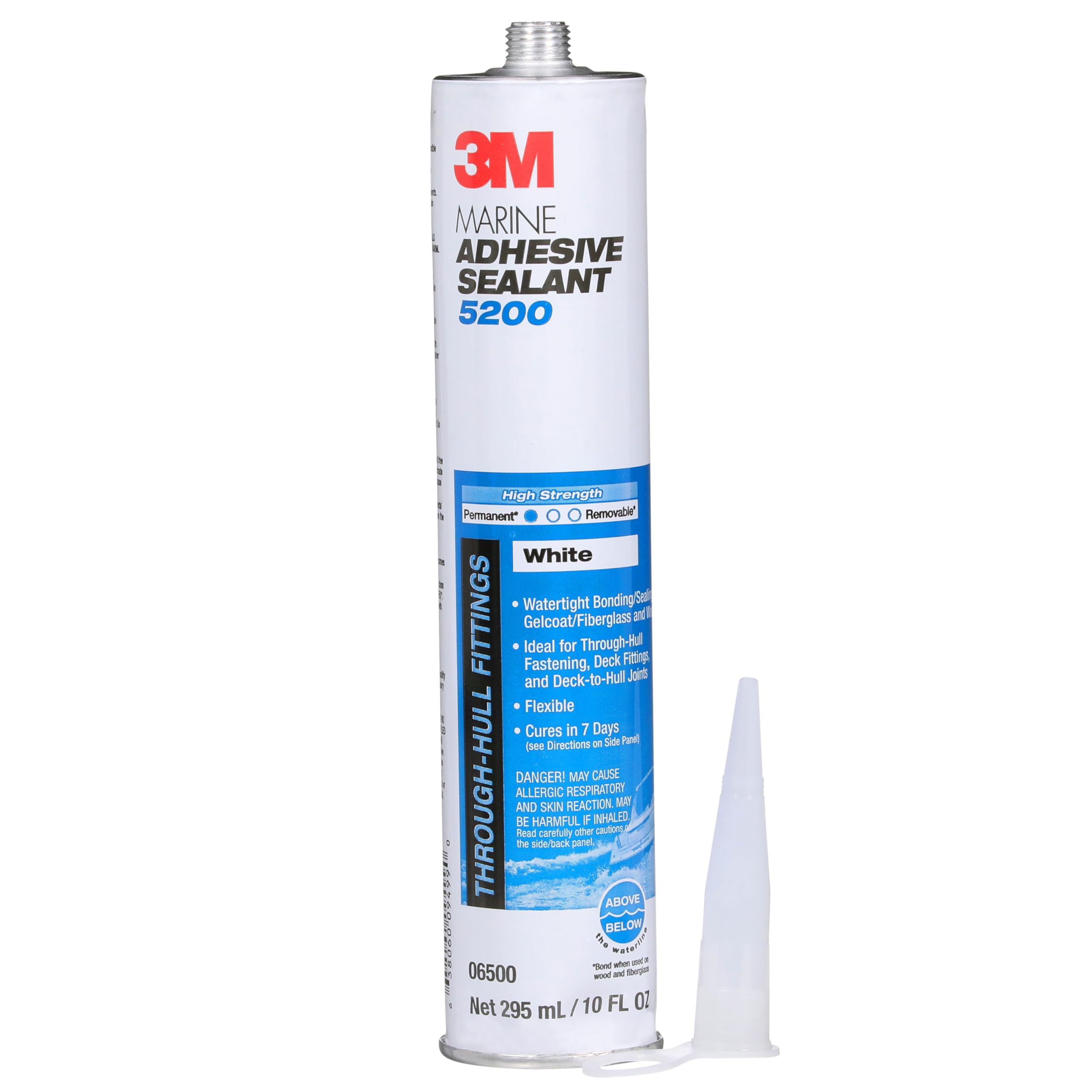 3M Marine Adhesive Sealant 5200 (06500) Permanent Bonding And Sealing For Boats And Rvs Above And Below The Waterline Waterproof Repair, White, 10 Fl Oz Cartridge