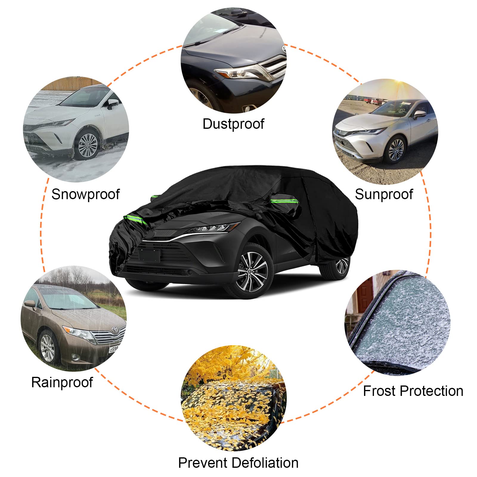 Waterproof Car Cover Replace For 2009-2024 Toyota Venza, 6 Layers All Weather Car Covers With Zipper Door & Windproof Bands For